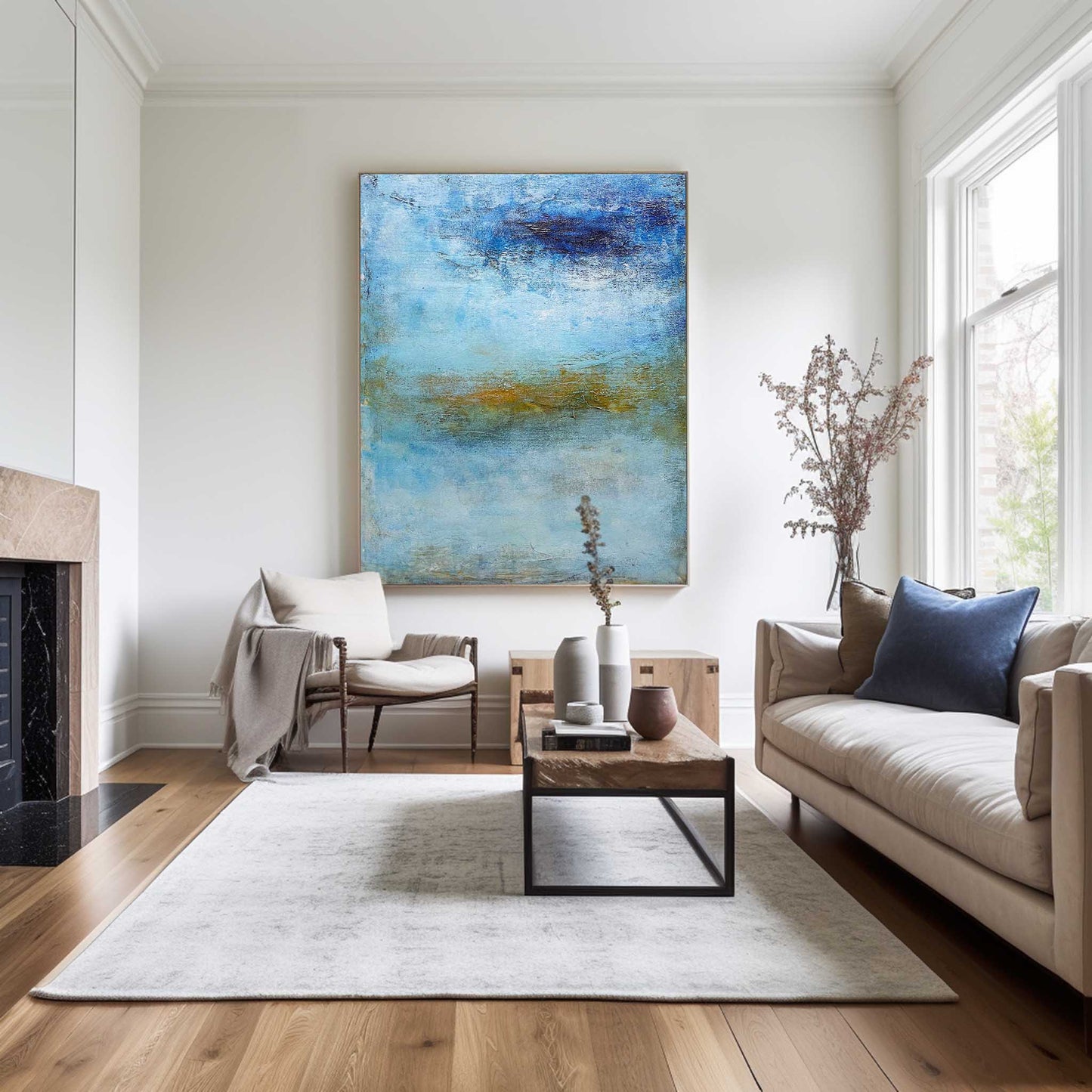 Serene Coastal Wave Oil Painting - Tranquil Ocean Abstract Art for Nautical Decor