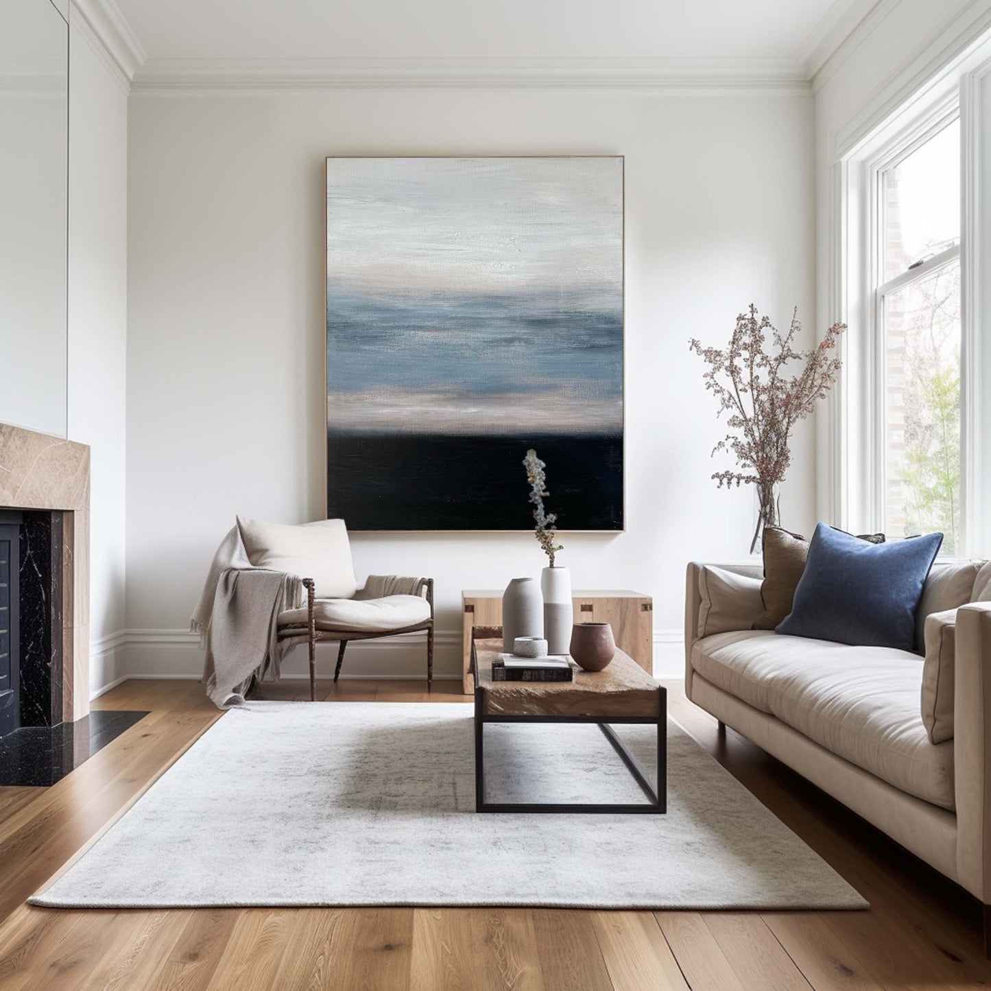 Contemporary Blue Abstract Oil Painting for Modern Home Decor