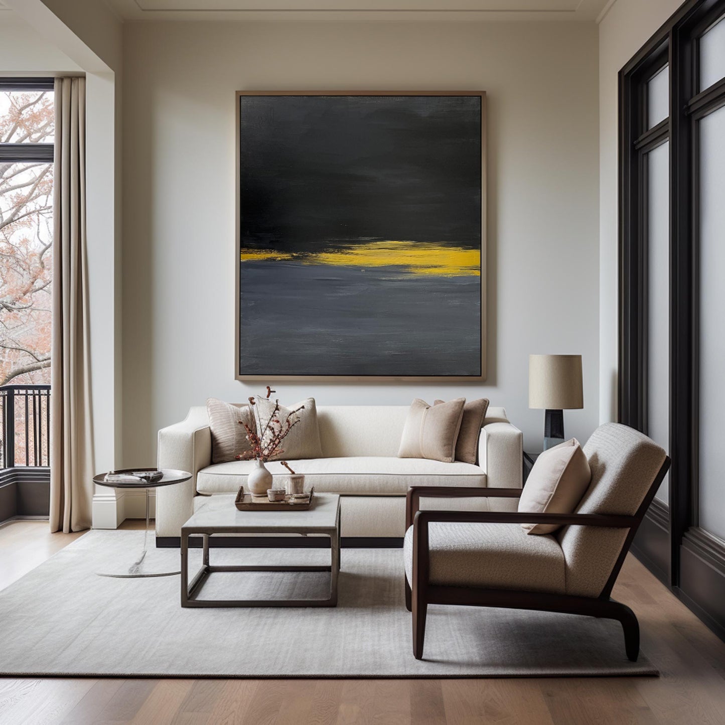 Contemporary Black and Gold Abstract Oil Painting for Modern Home Décor