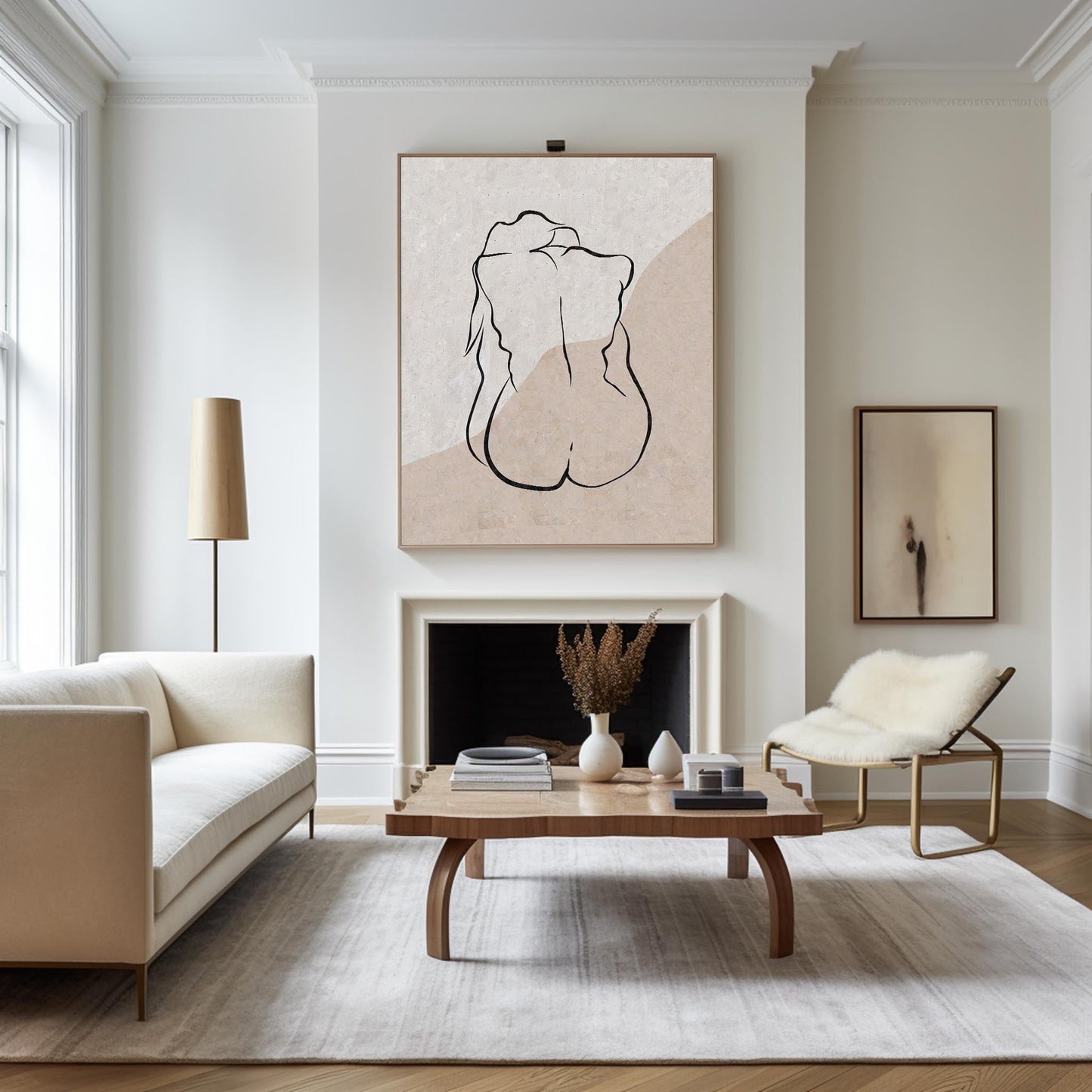 Elegant Beige Minimalist Abstract Oil Painting for Modern Home Décor