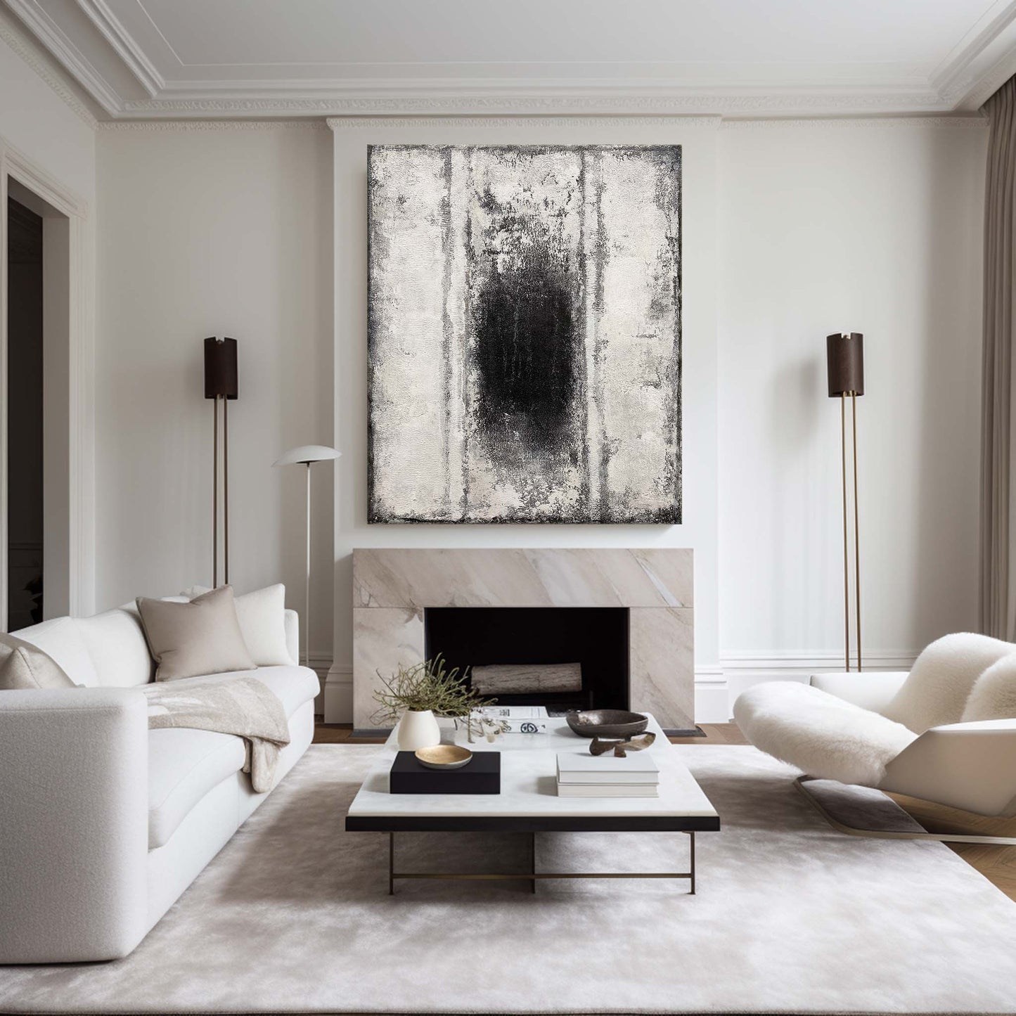Contemporary Black and White Abstract Oil Painting for Modern Home Decor