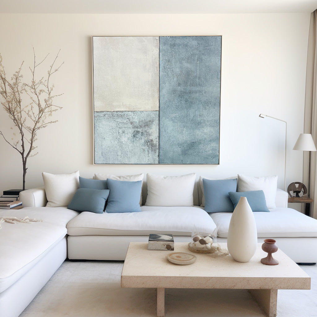 Contemporary Blue and White Abstract Oil Painting for Modern Home Decor
