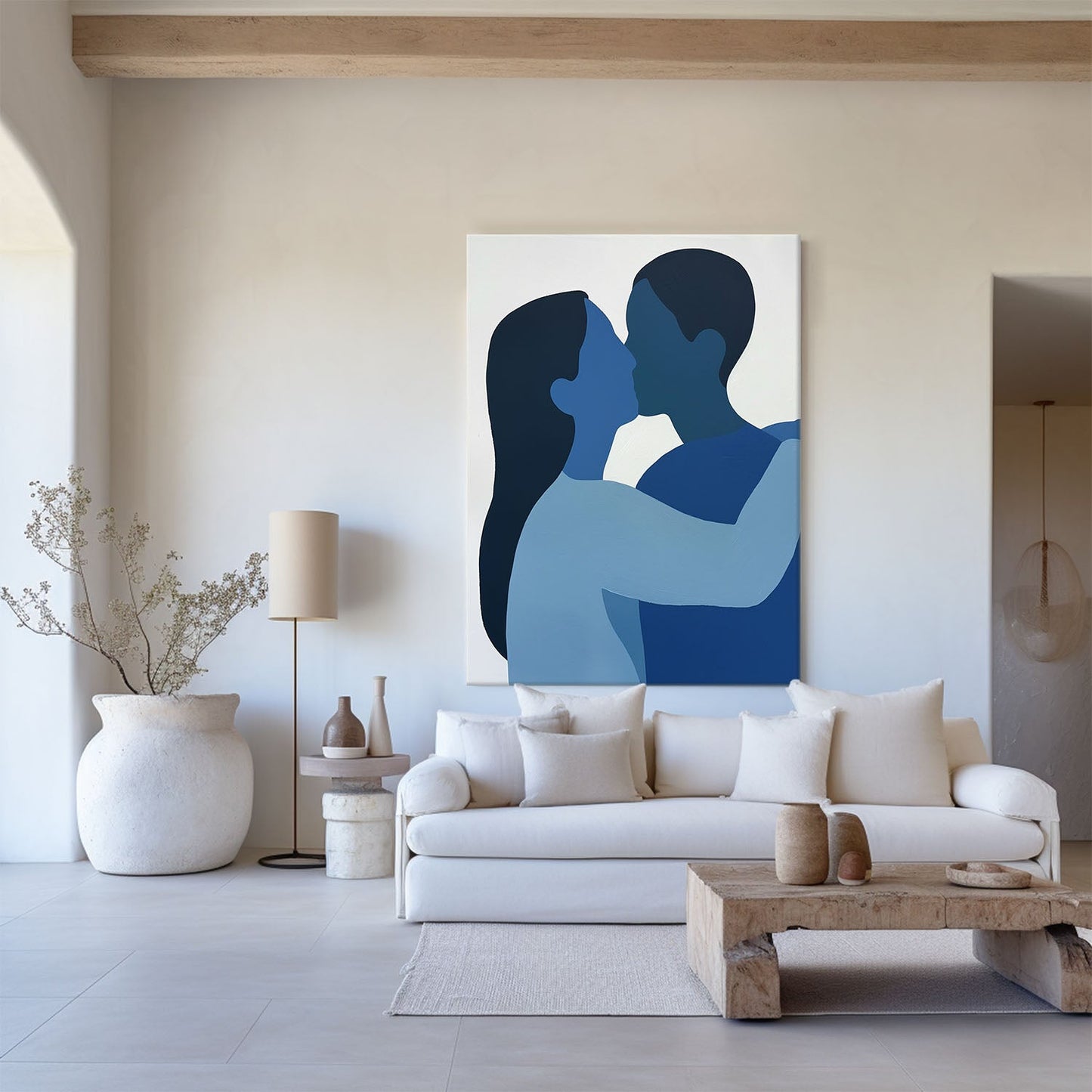 Blue Emotion: Modern Abstract Couple's Portrait Oil Painting