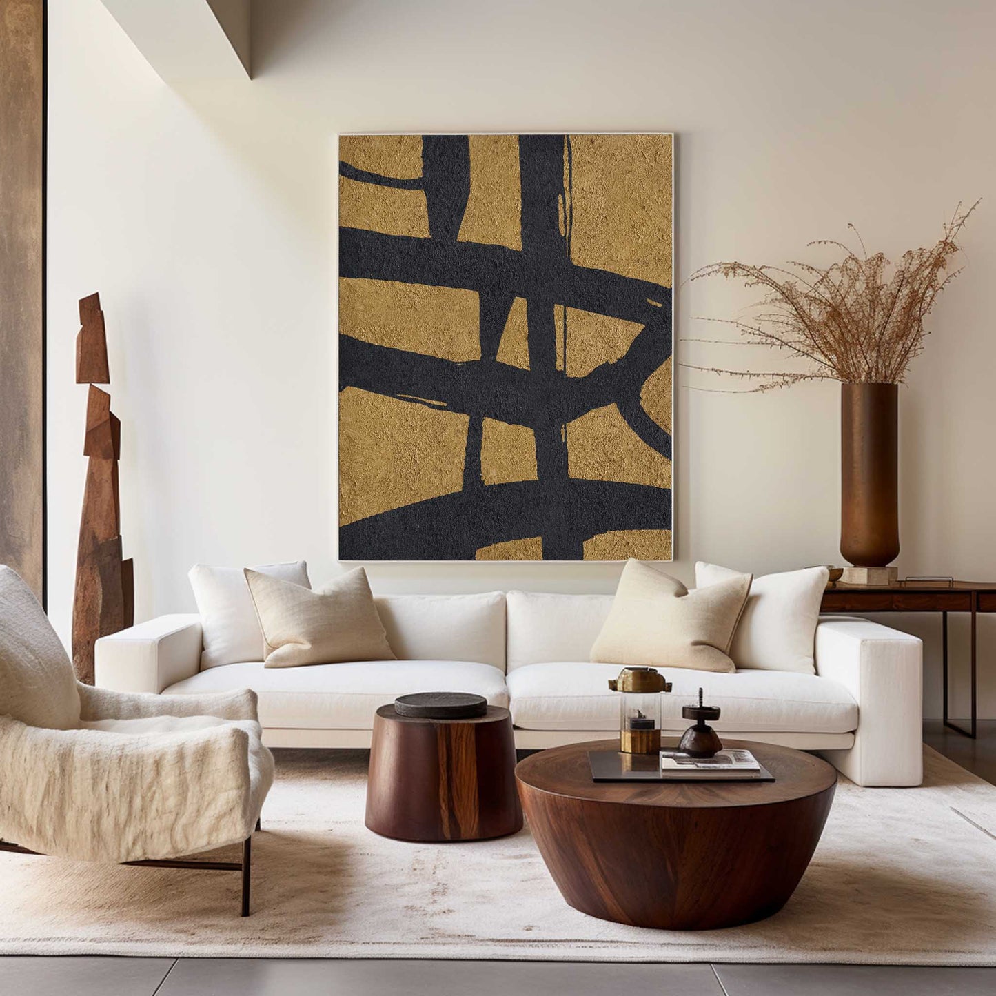 Black Gold Abstract Minimalist Wall Art – Modern Aesthetic Home Decor Painting