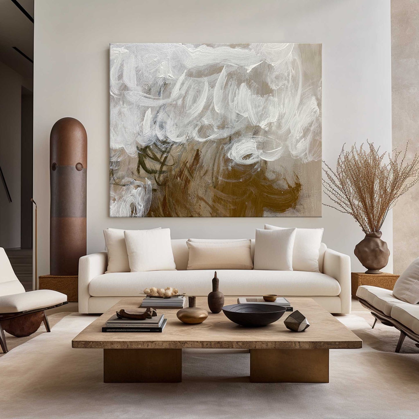 Contemporary Abstract Oil Painting with Dynamic Brushwork and Calming Tones