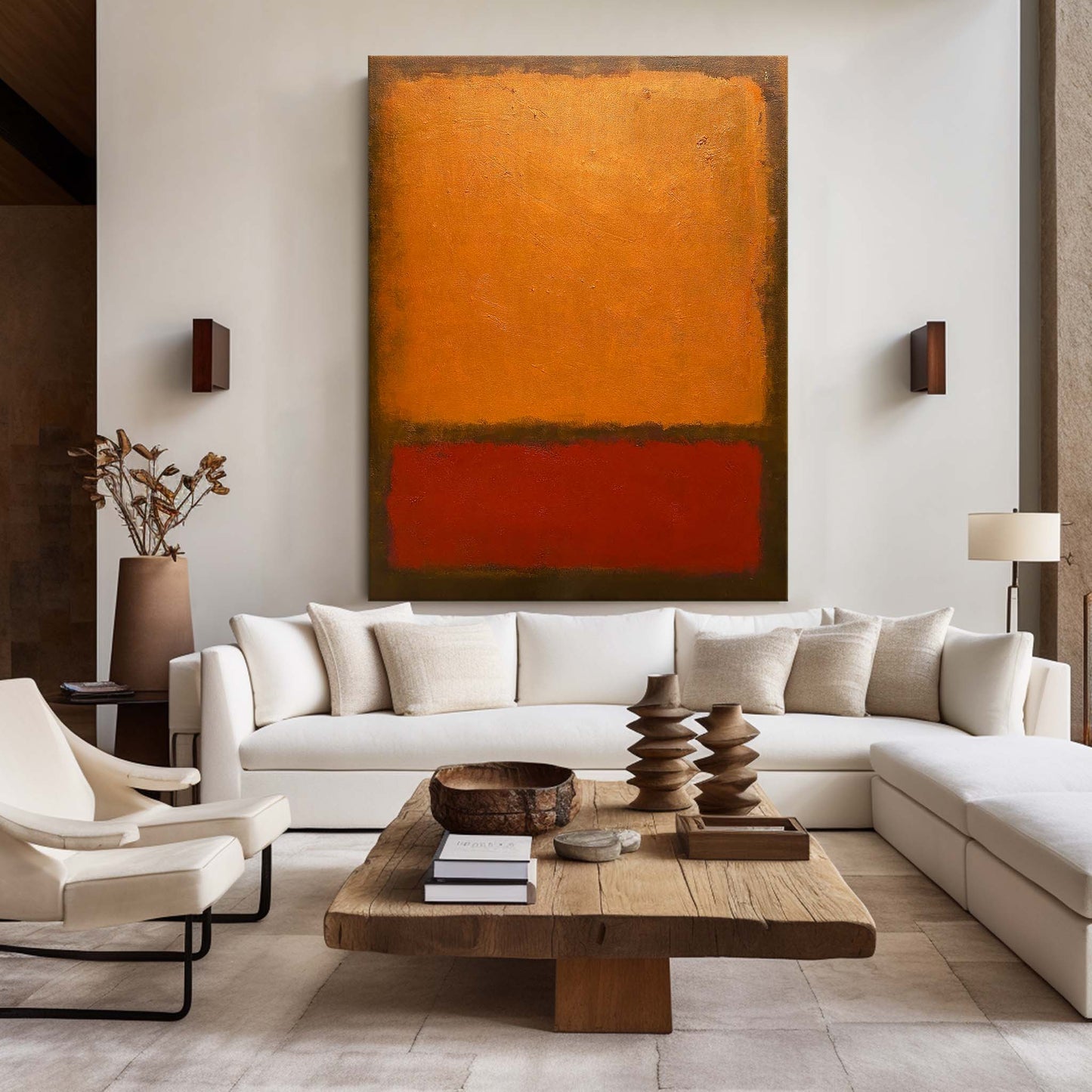 Vibrant Red and Orange Abstract Minimalist Oil Painting for Modern Decor