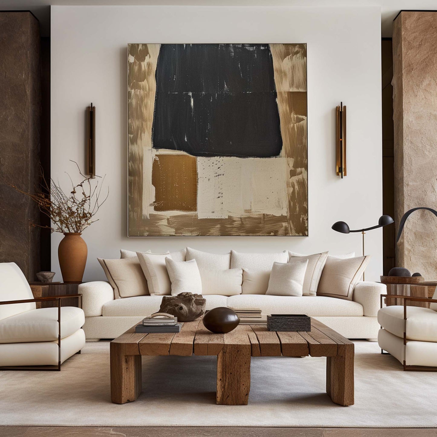 Contemporary Black and Gold Abstract Oil Painting for Modern Home Decor