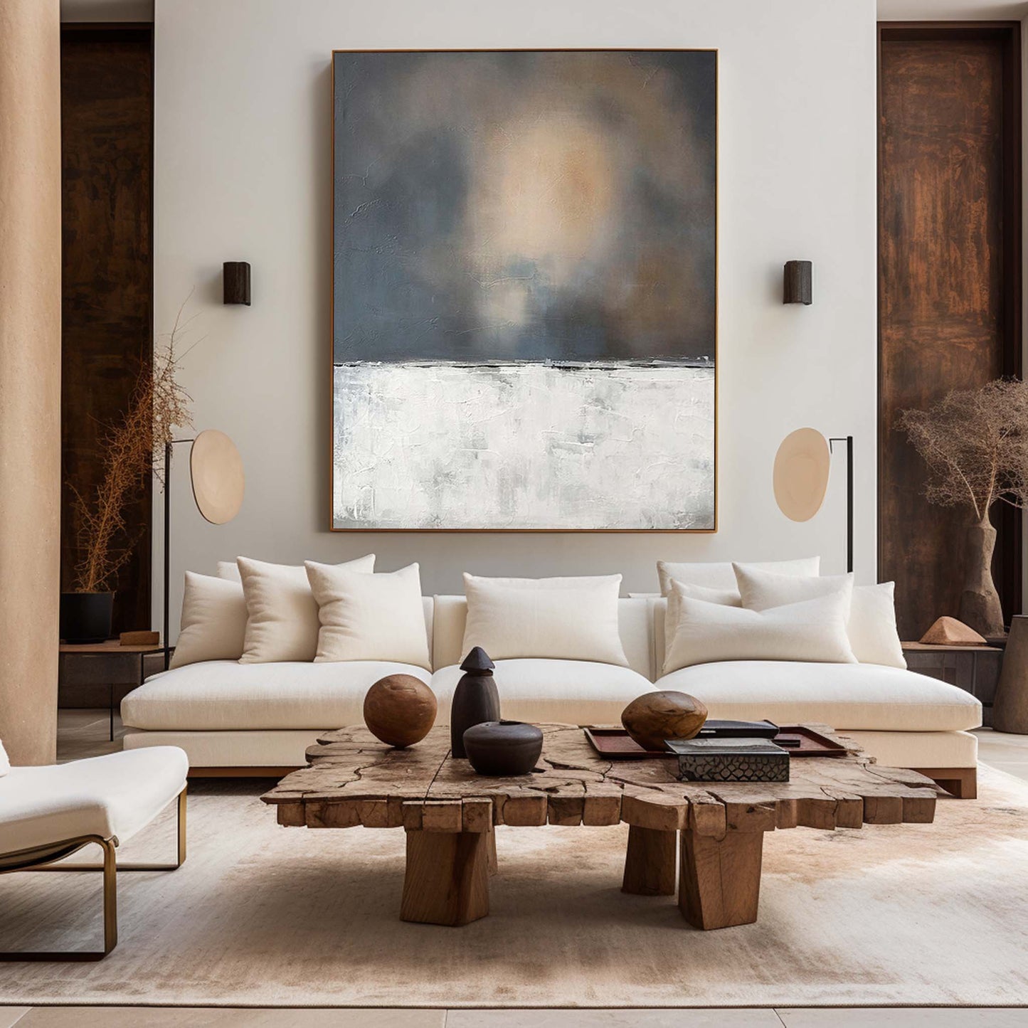 Modern Wabi-Sabi Oil Painting for Minimalist Home Decor and Tranquil Spaces