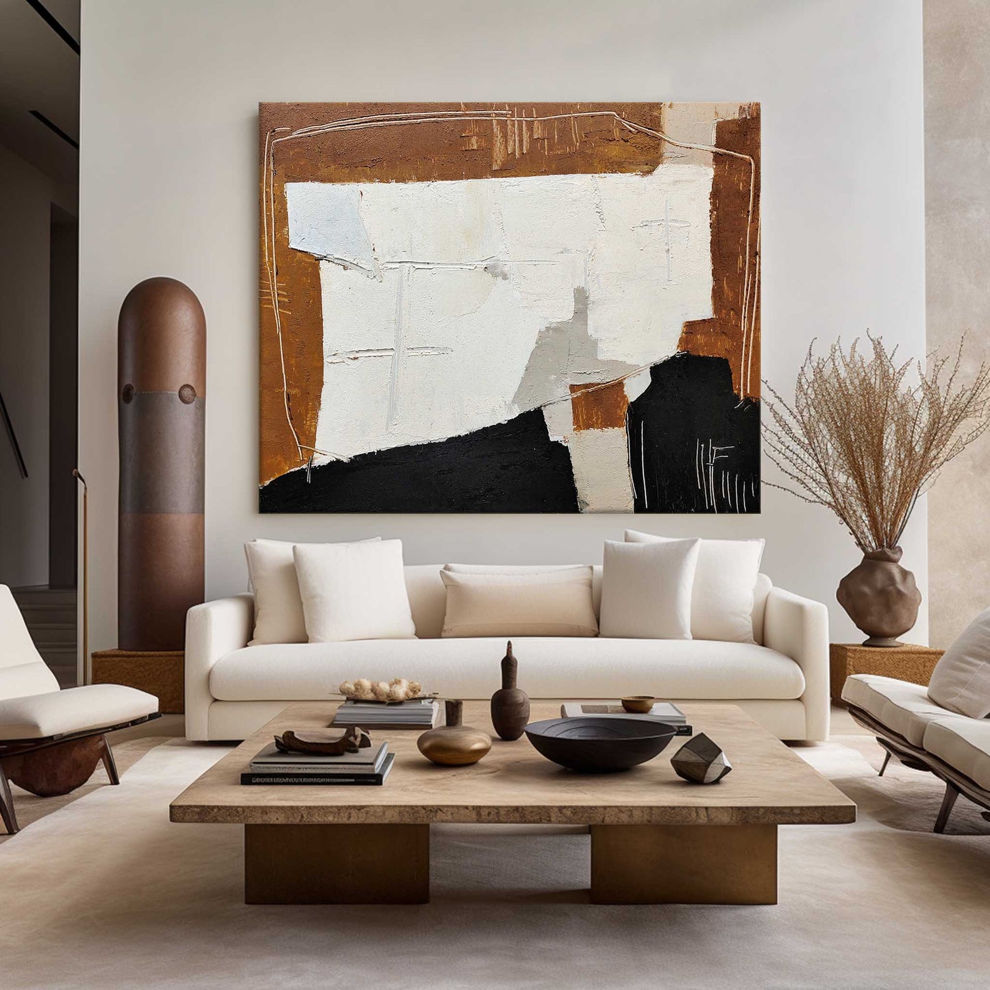 Contemporary Black and Brown Abstract Oil Painting for Modern Home Decor