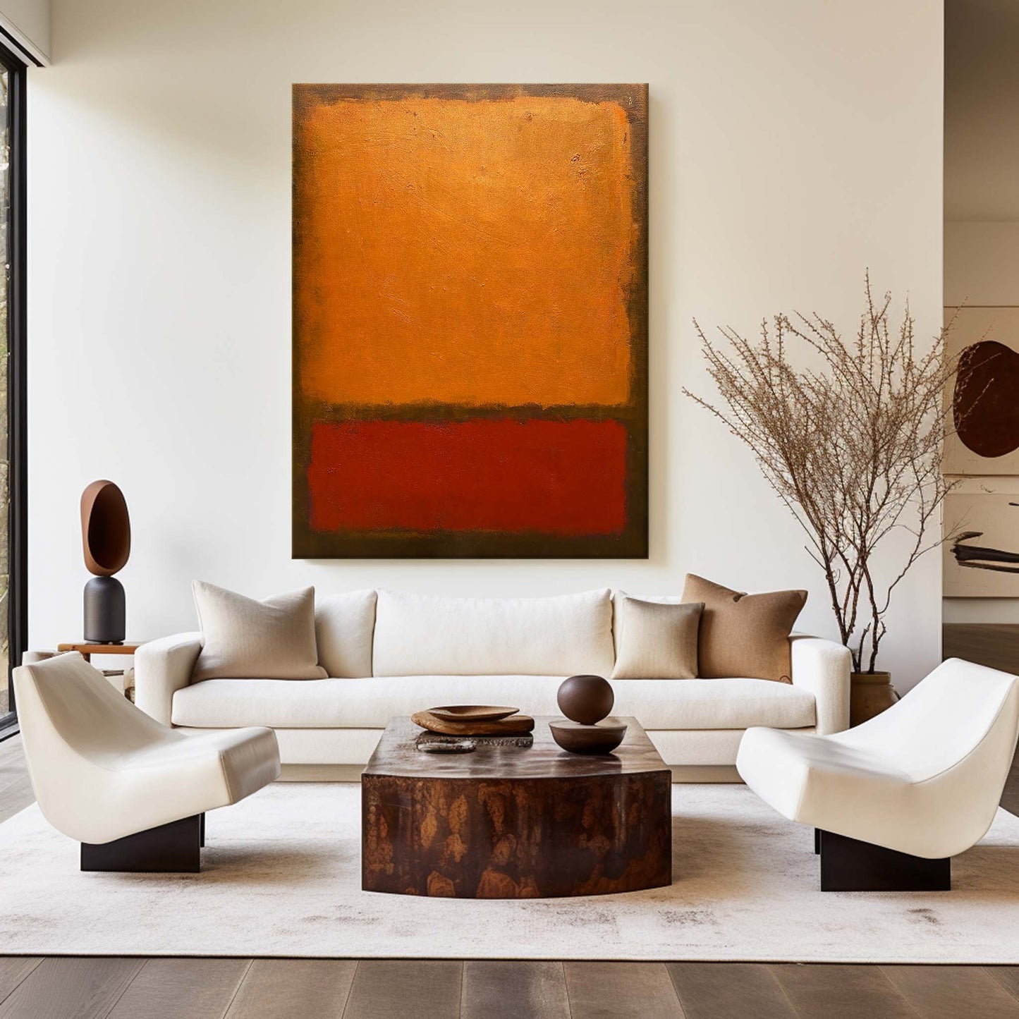 Vibrant Red and Orange Abstract Minimalist Oil Painting for Modern Decor