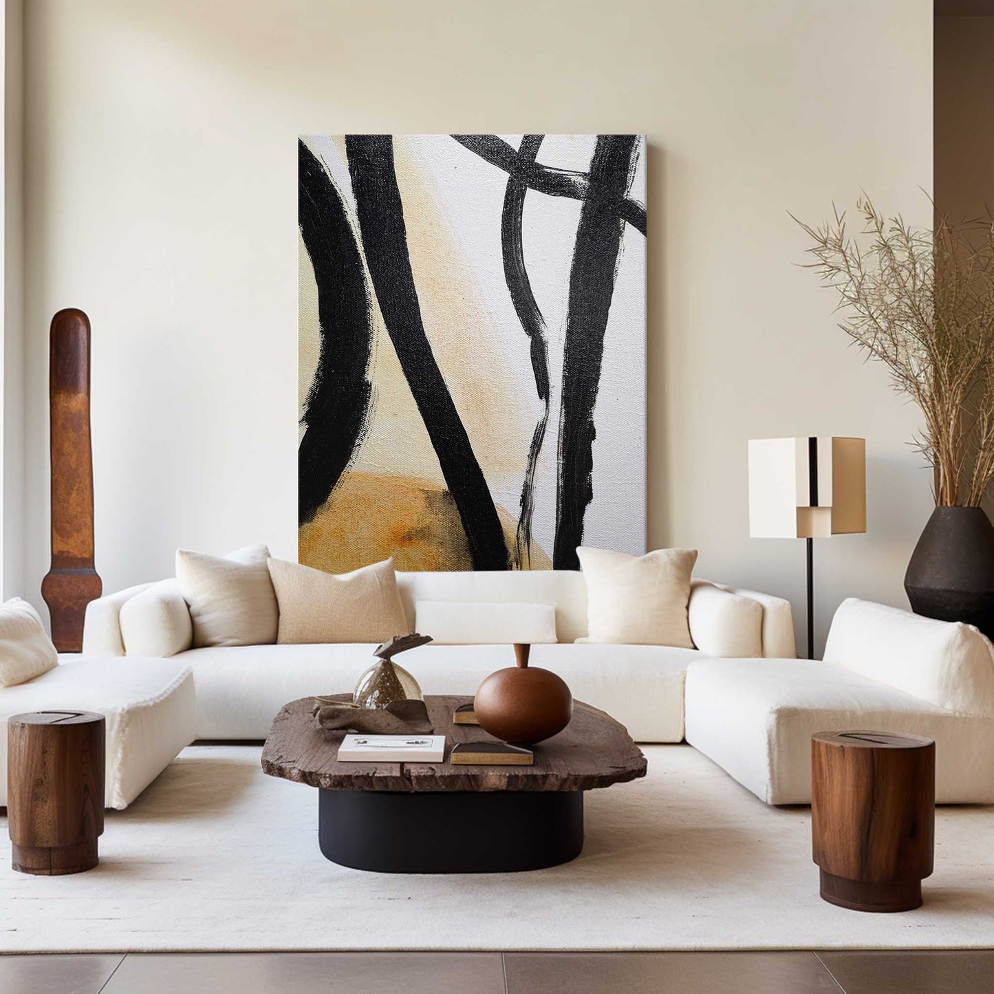 Contemporary Black and White Abstract Oil Painting for Minimalist Home Decor