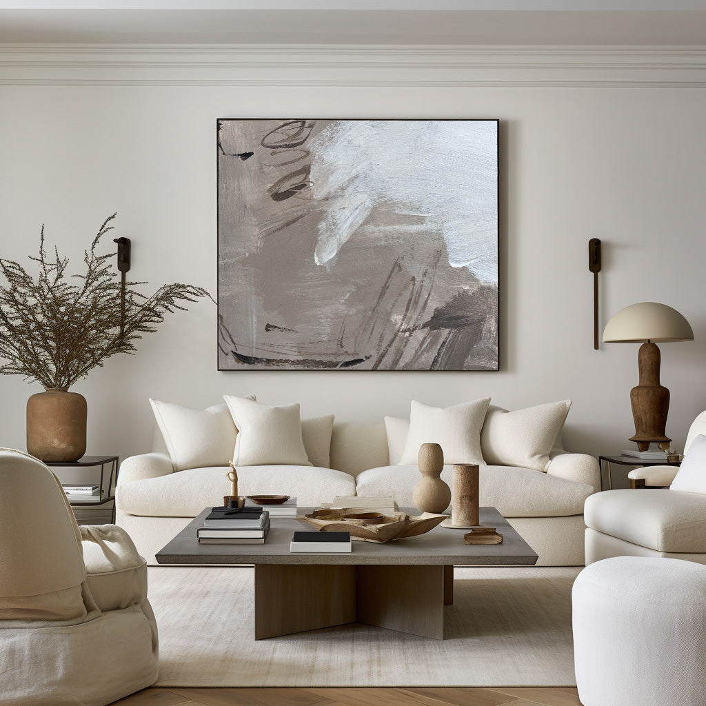 Contemporary Abstract Oil Painting with Dynamic Brushstrokes and Earthy Tones
