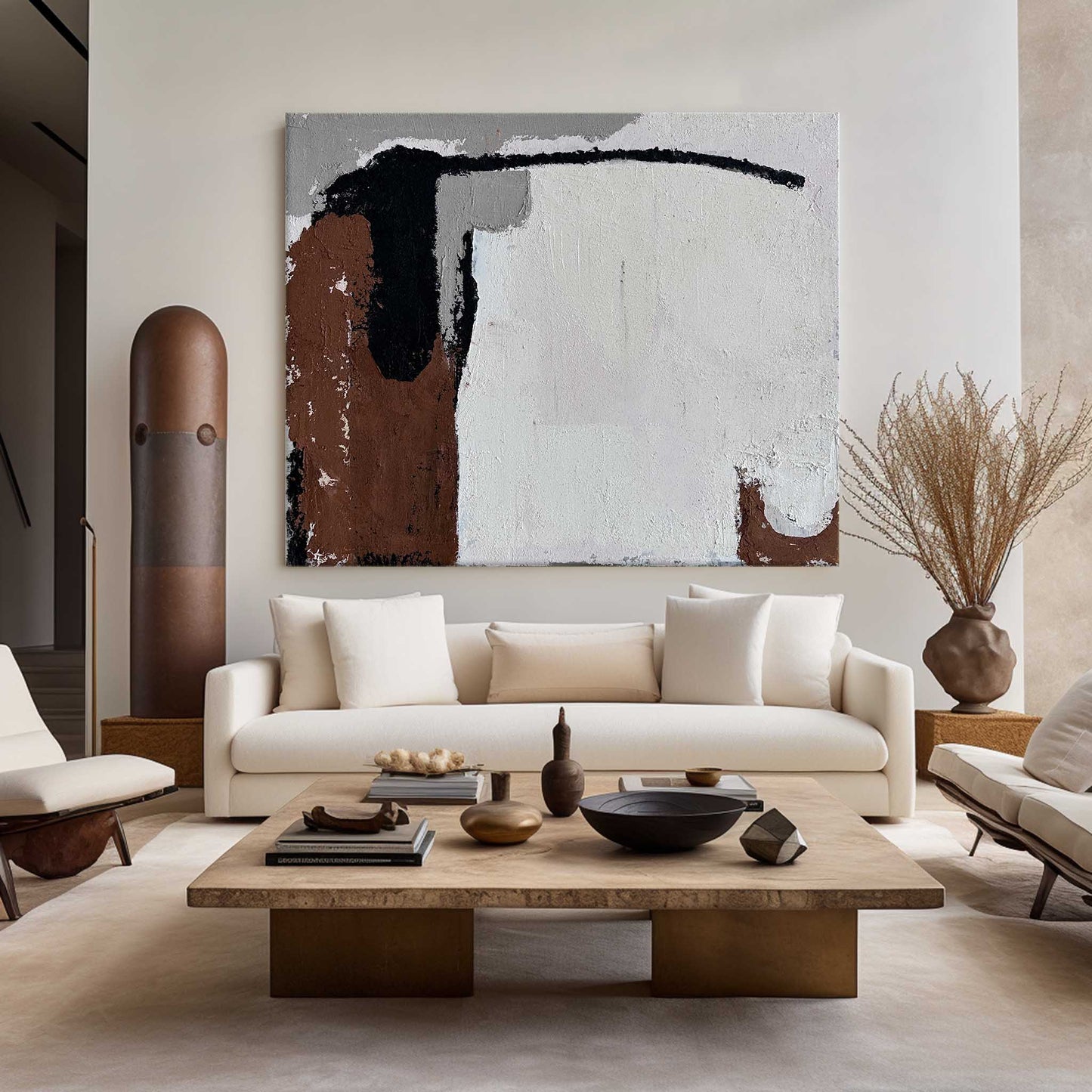 Modern Wabi-Sabi Abstract Oil Painting for Minimalist Home Decor