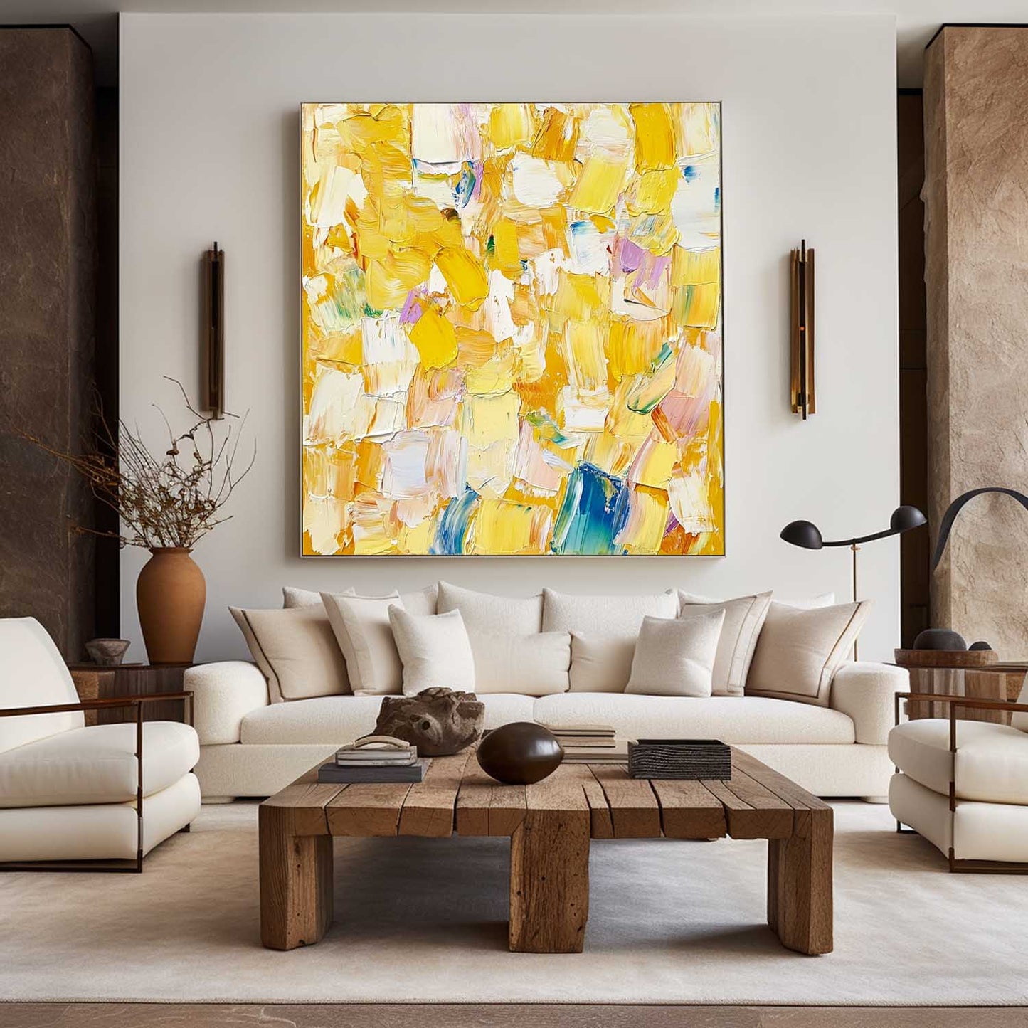 Vibrant Yellow Abstract Oil Painting for Modern Home Decor and Art Collection