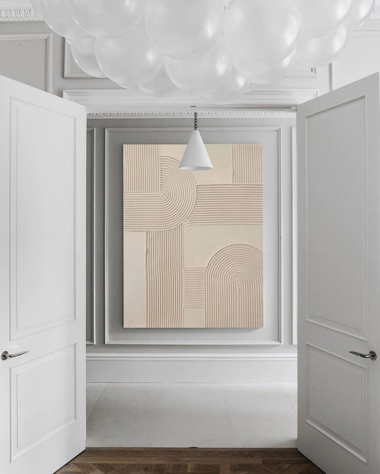 Contemporary Beige Abstract Relief Artwork for Modern Home Decor