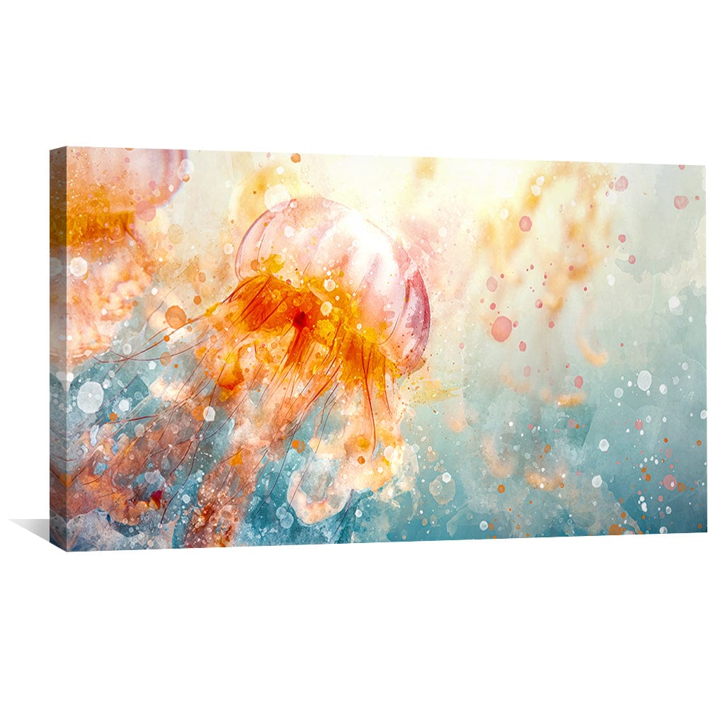 Colorful Jellyfish Oil Painting with Abstract Aqua Background