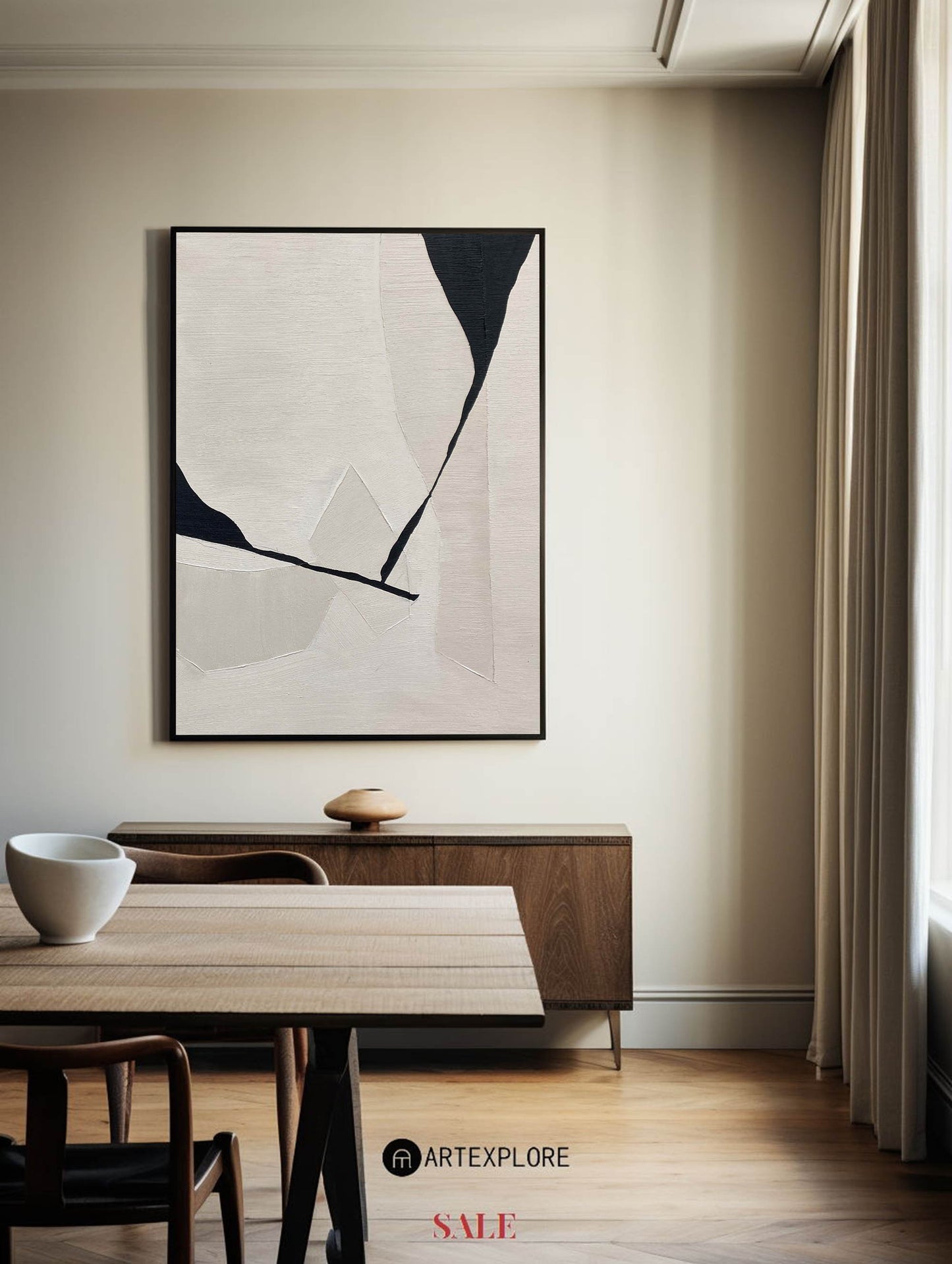 Contemporary Black and White Abstract Oil Painting for Modern Home Decor