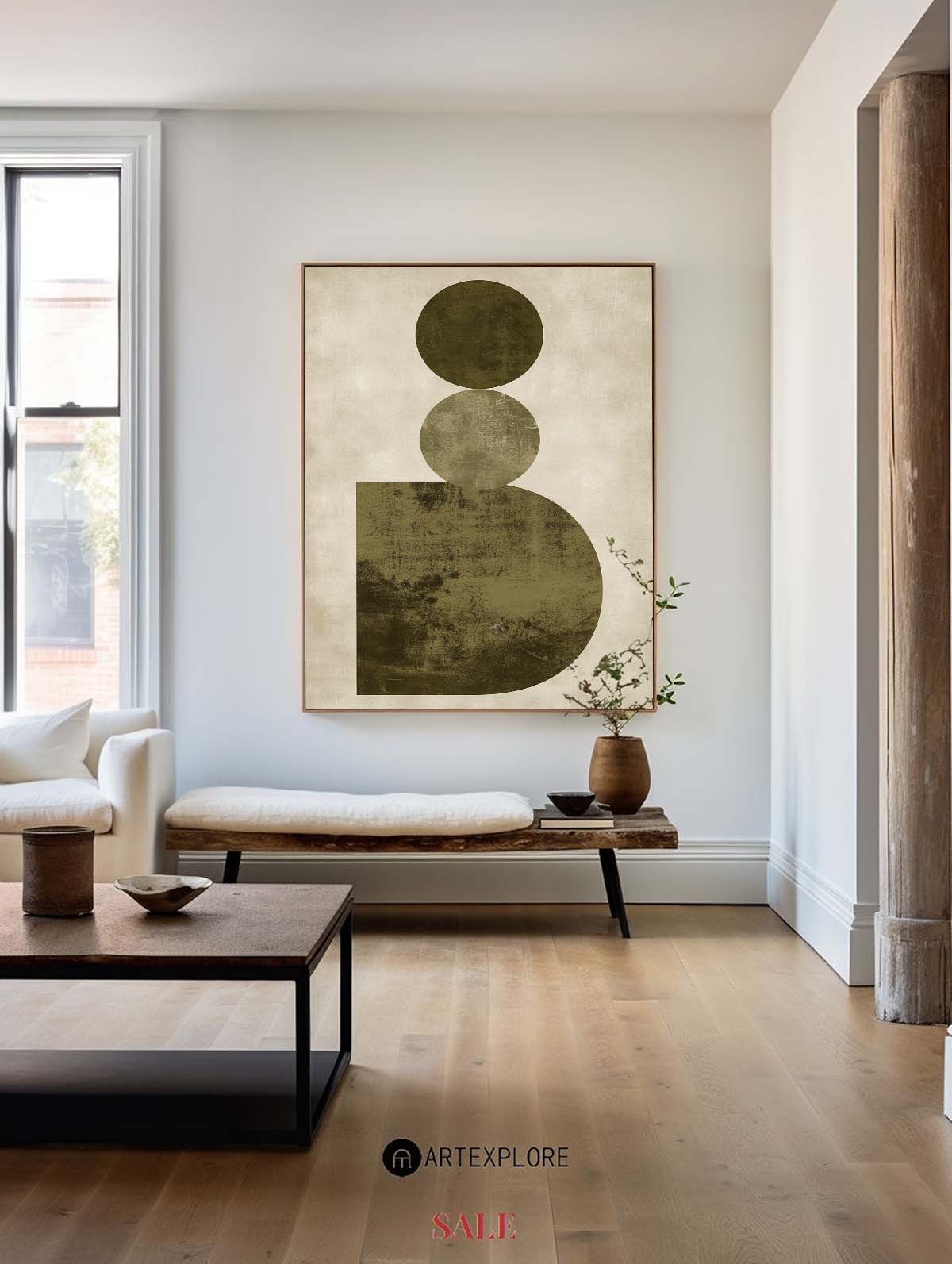 Contemporary Geometric Oil Painting for Modern Home Decor