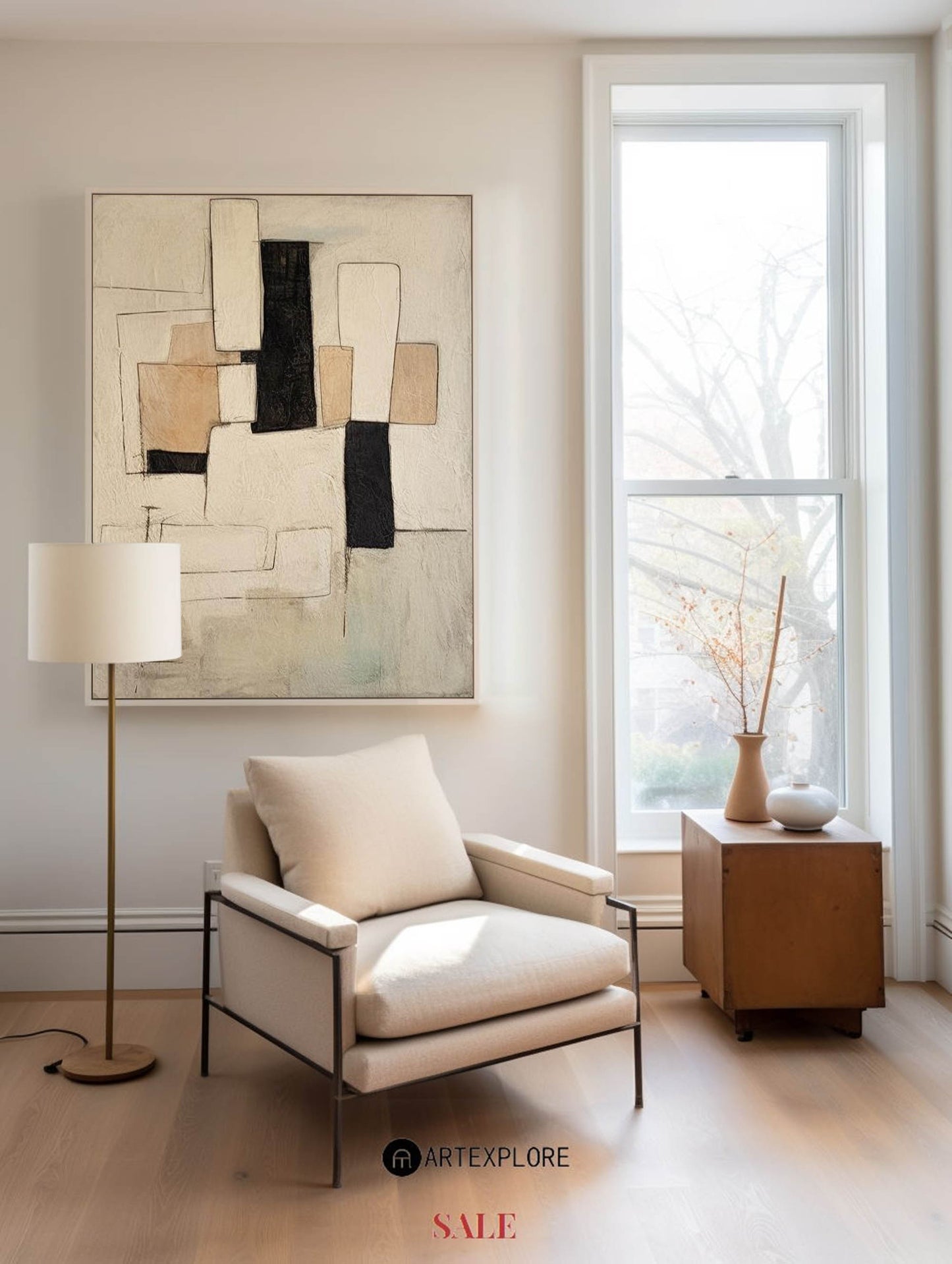 Contemporary Geometric Abstract Oil Painting for Modern Home Decor