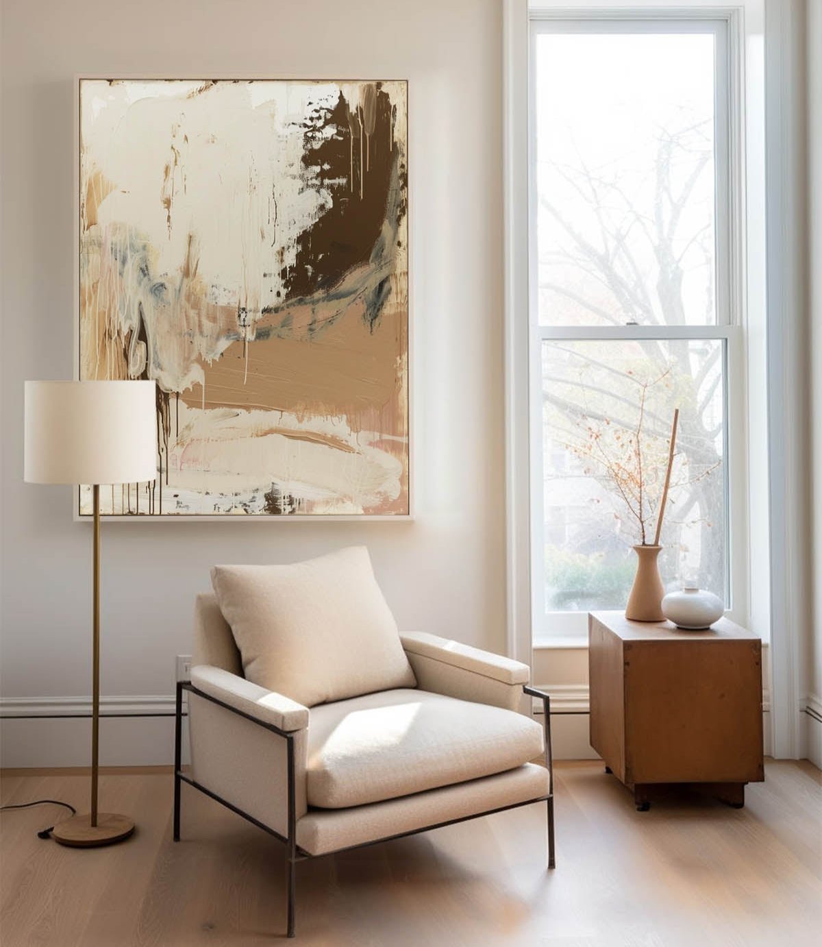 Contemporary Earth Tones Abstract Oil Painting for Modern Home Décor