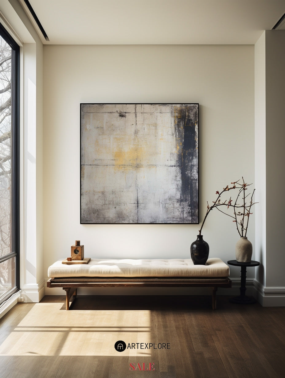 Contemporary Textured Abstract Oil Painting in Sophisticated Neutral Tones
