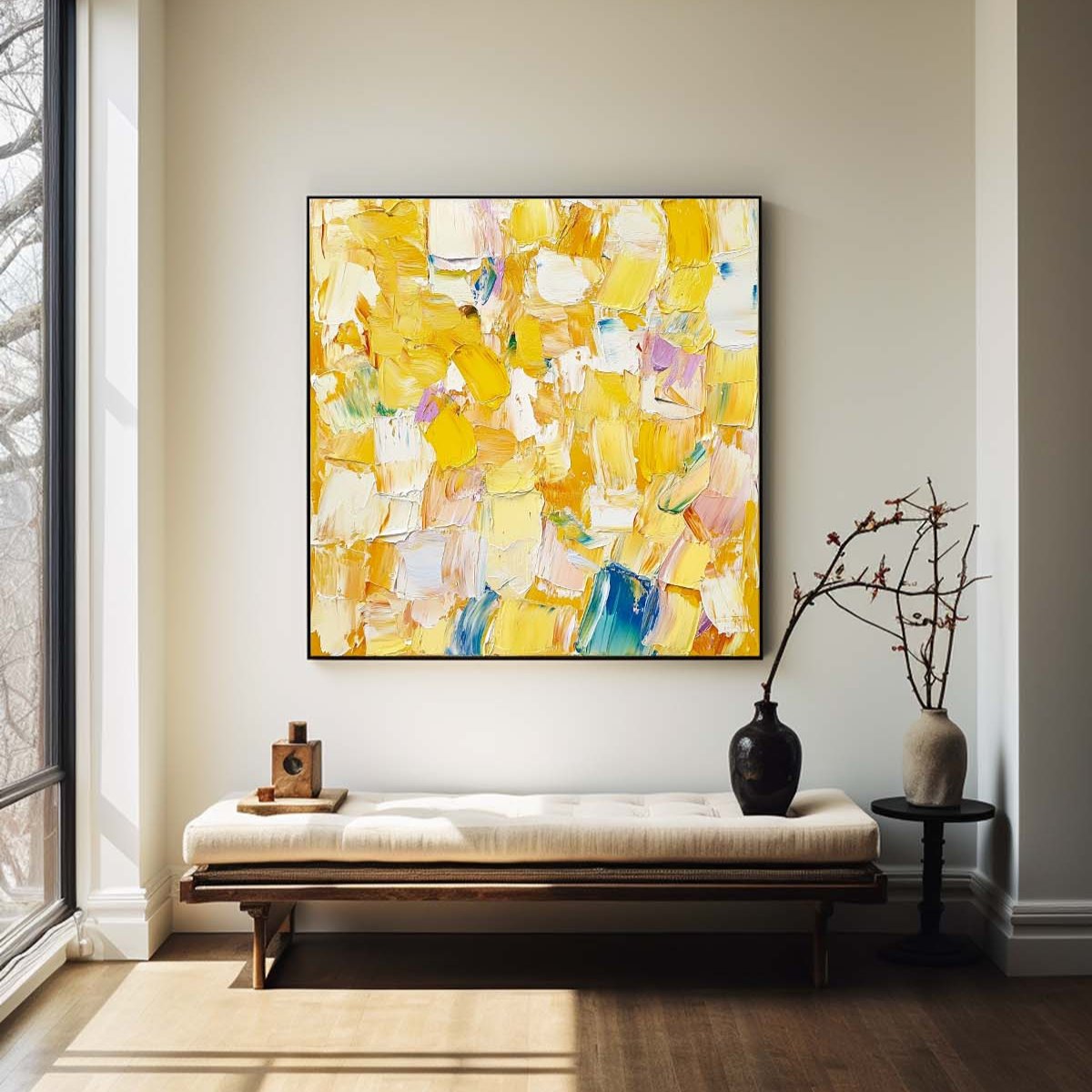 Vibrant Yellow Abstract Oil Painting for Modern Home Decor and Art Collection