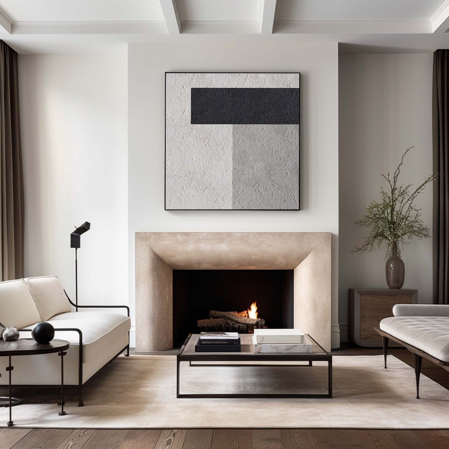 Elegant Black and White Minimalist Oil Painting for Modern Home Decor