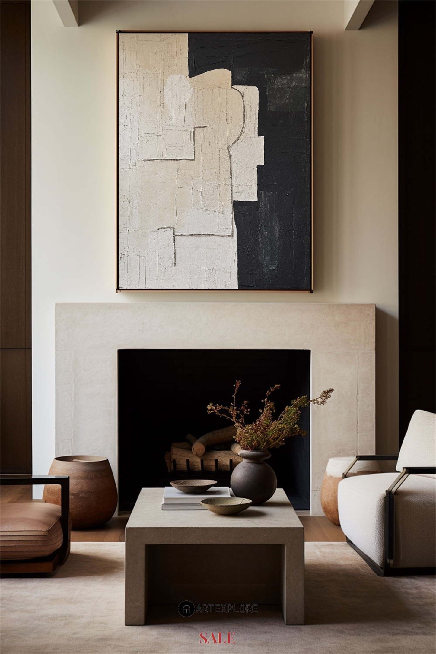 Contemporary Black and White Abstract Oil Painting for Modern Home Decor