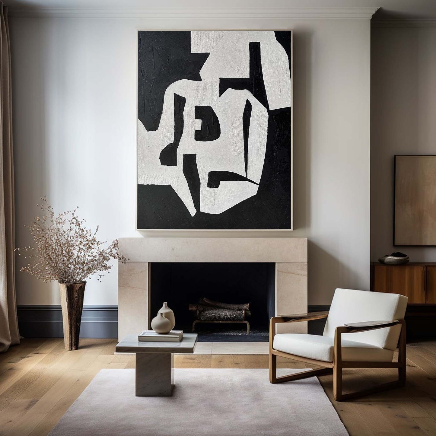 Contemporary Black and White Abstract Oil Painting for Modern Home Decor