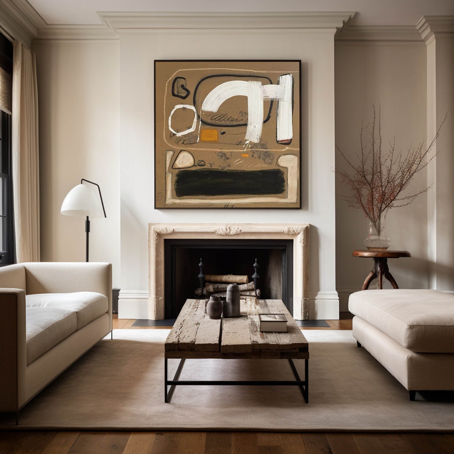 Contemporary Abstract Oil Painting with Bold Brushstrokes and Earthy Tones