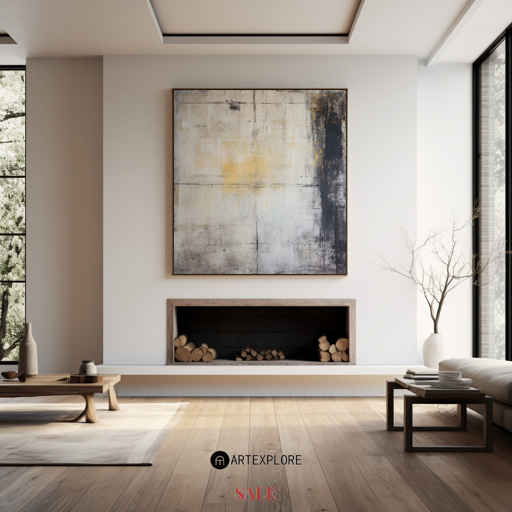 Contemporary Textured Abstract Oil Painting in Sophisticated Neutral Tones