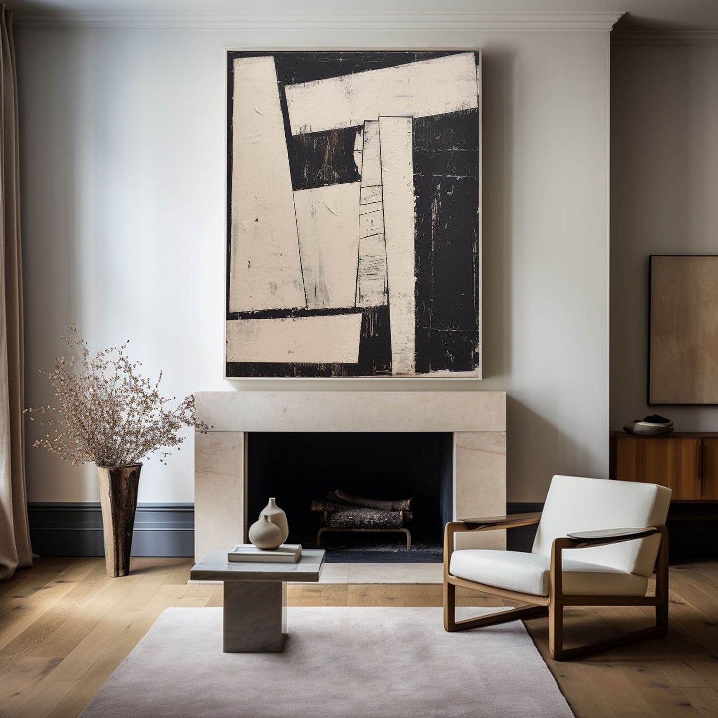 Contemporary Black and White Abstract Oil Painting for Modern Art Lovers