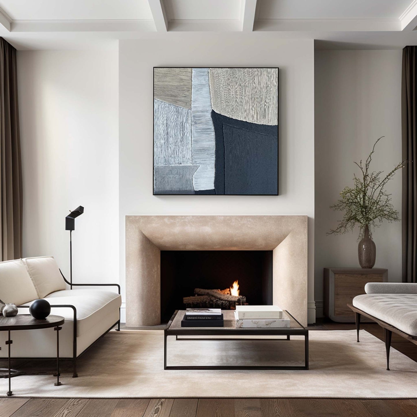Contemporary Black and Grey Abstract Oil Painting for Modern Home Decor