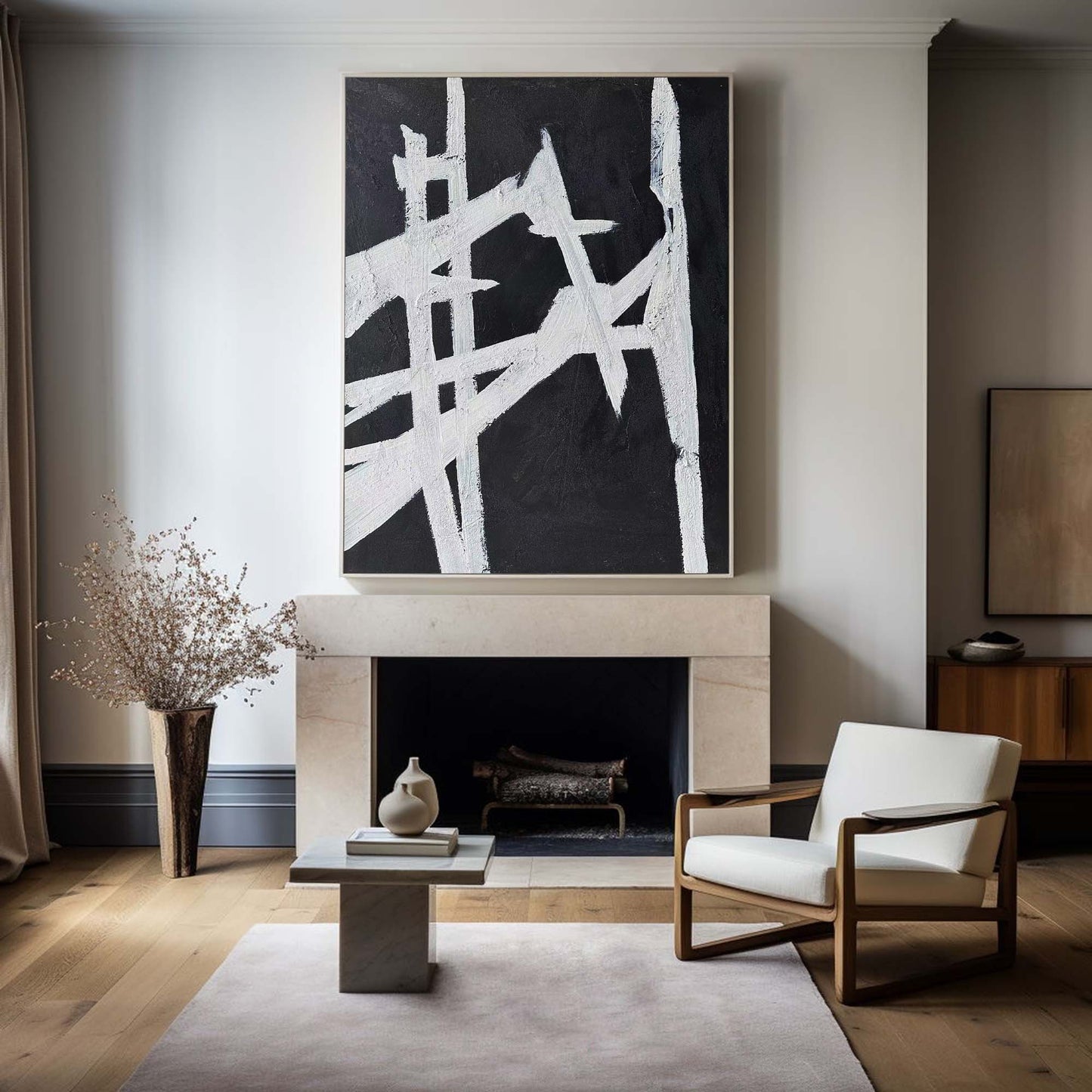 Contemporary Black and White Abstract Oil Painting for Modern Home Décor