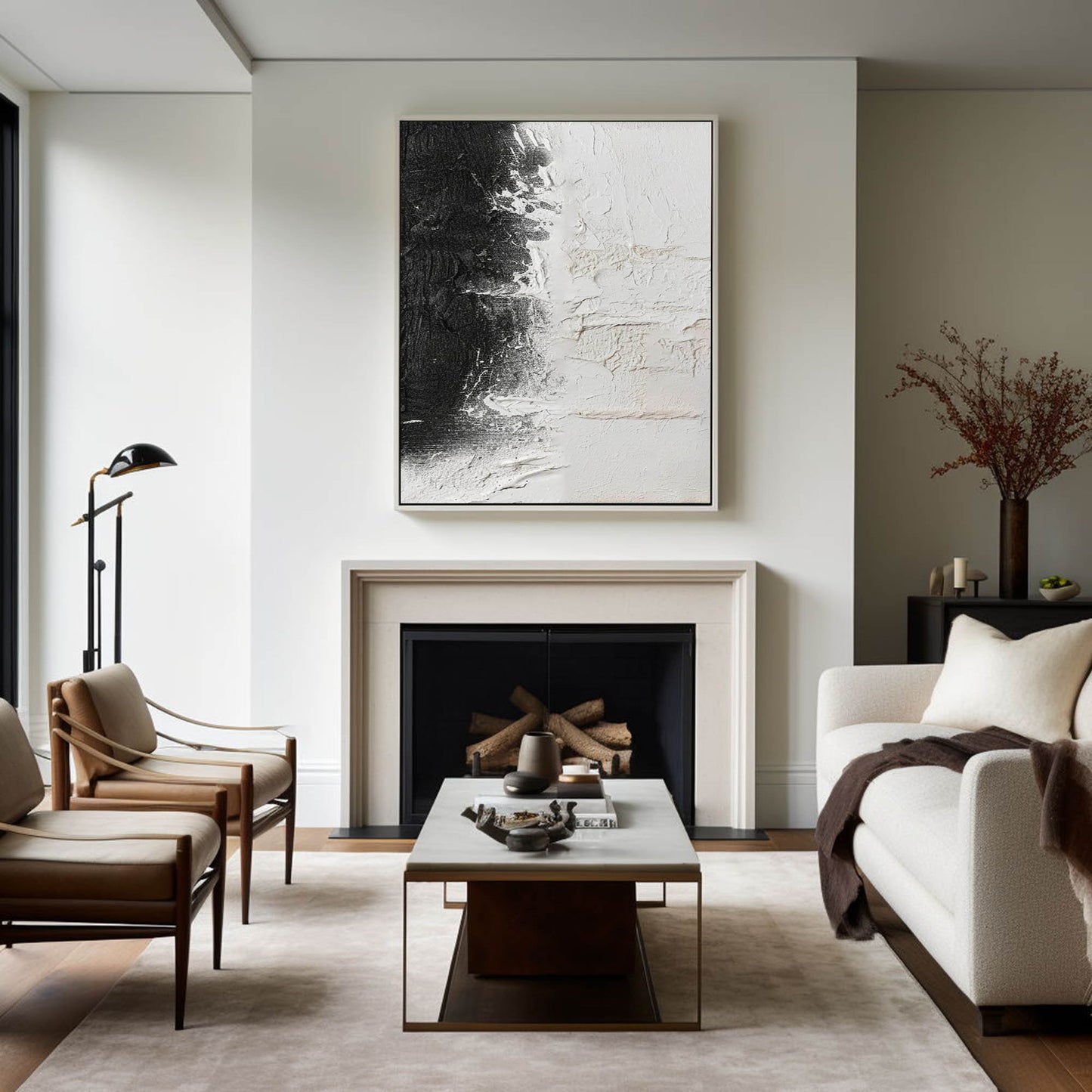 Black and White Modern Abstract Oil Painting for Contemporary Home Decor