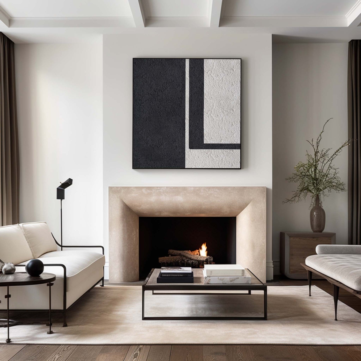 Contemporary Black and White Minimalist Oil Painting for Modern Decor