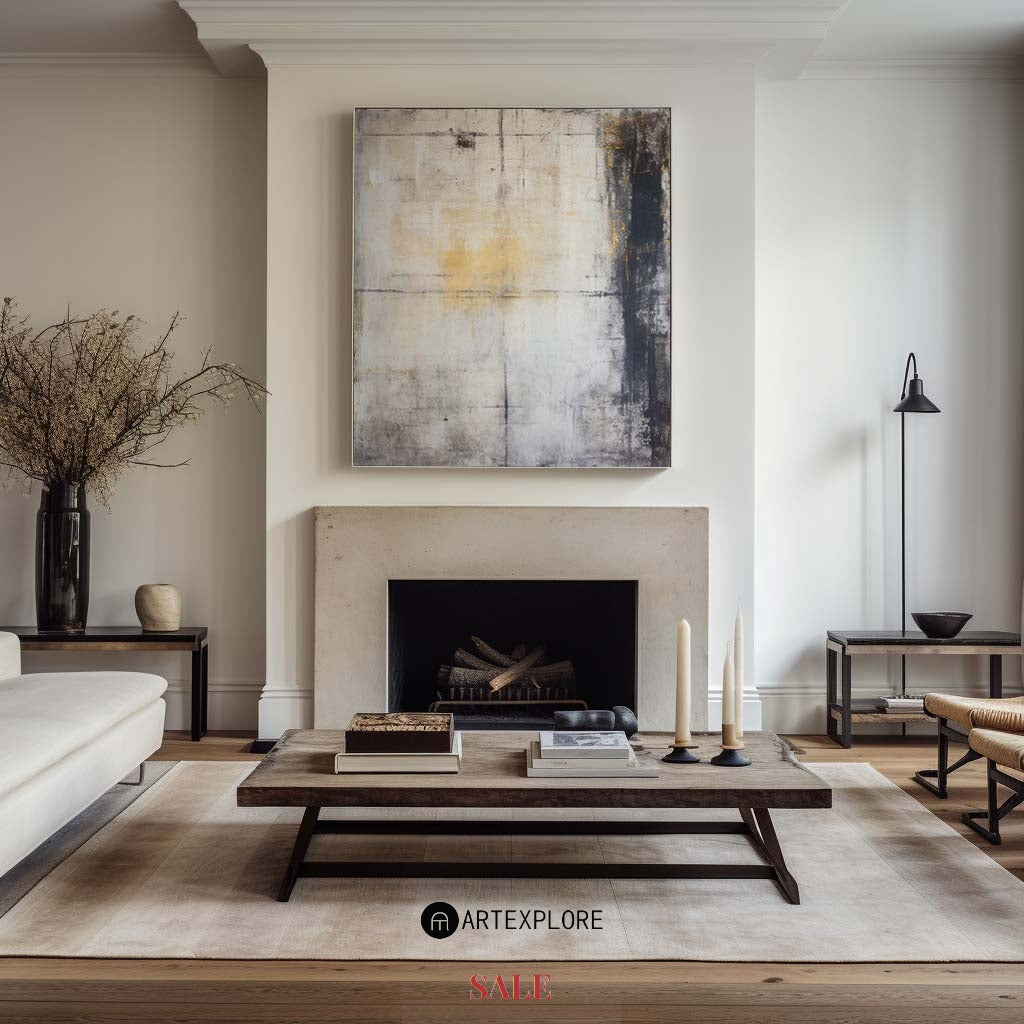 Contemporary Textured Abstract Oil Painting in Sophisticated Neutral Tones