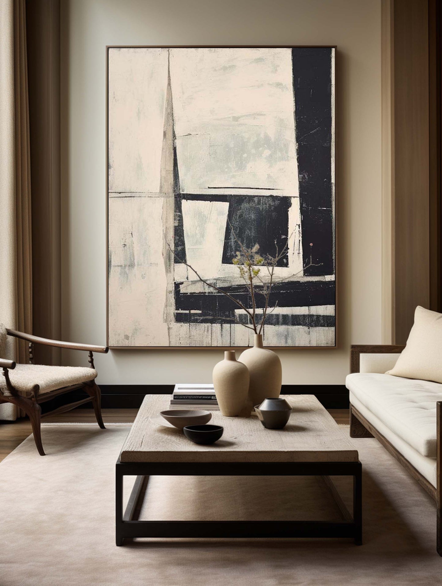 Contemporary Black and White Abstract Oil Painting for Modern Decor