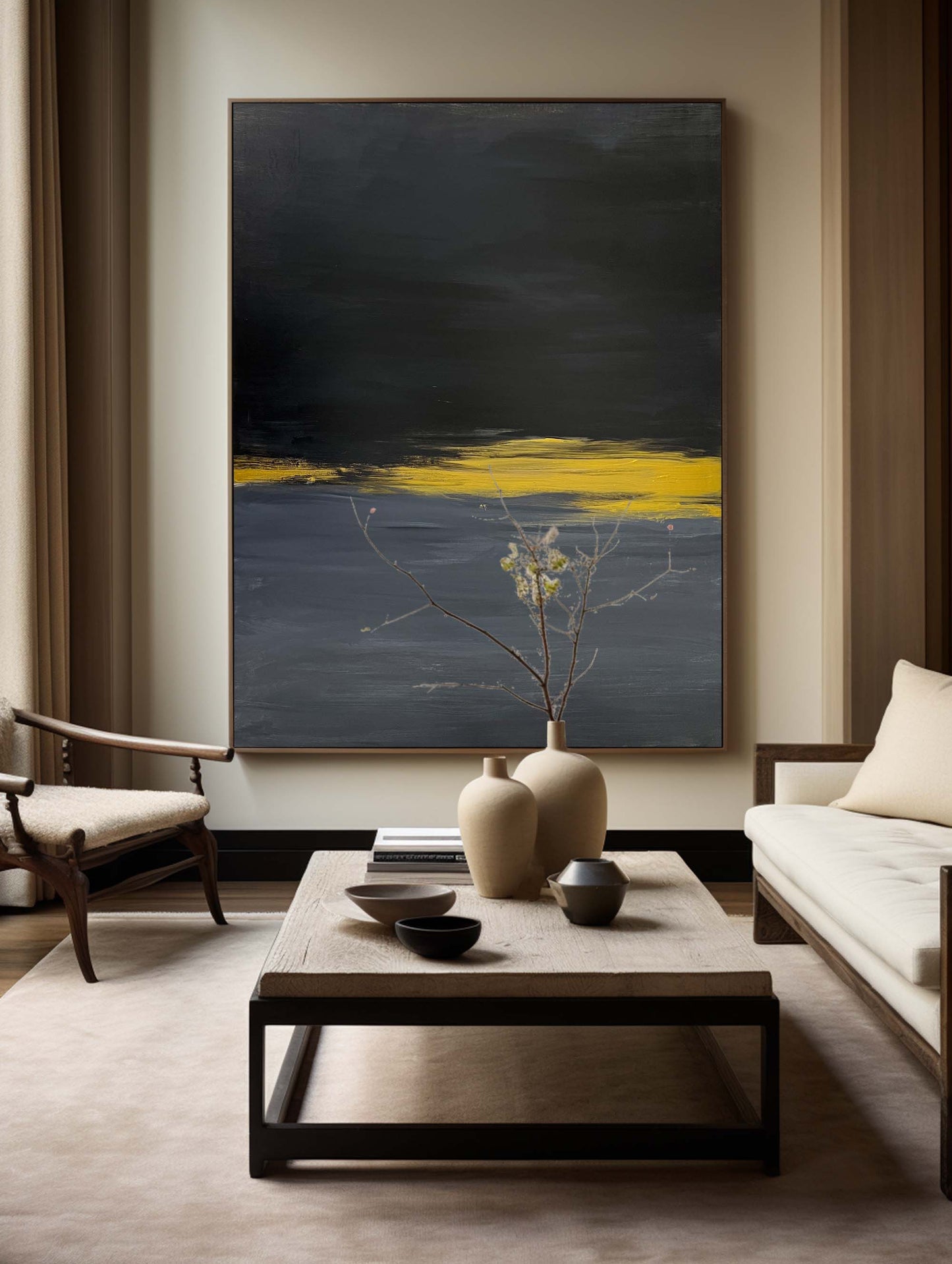 Contemporary Black and Gold Abstract Oil Painting for Modern Home Décor