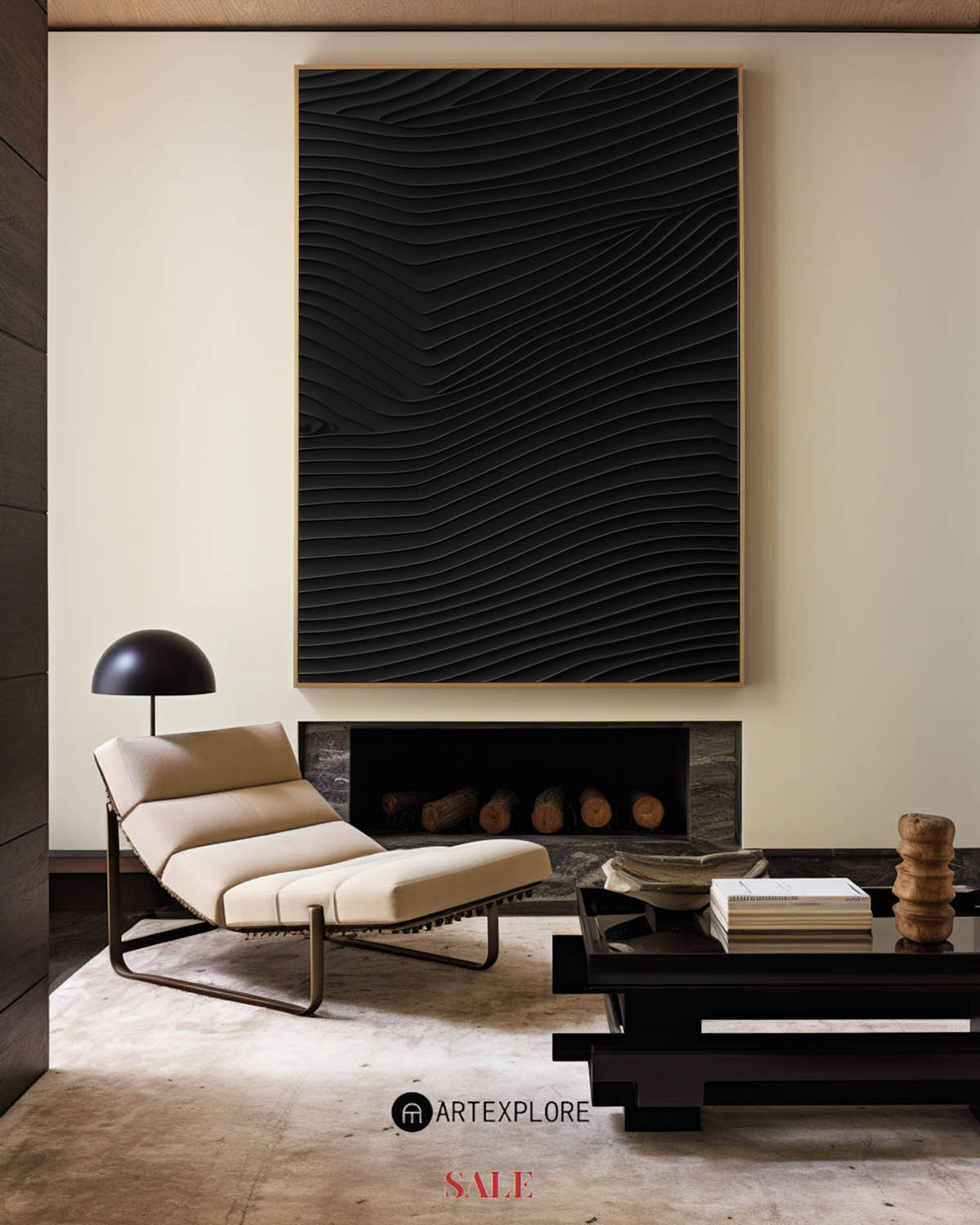 Elegant Black Minimalist Abstract Oil Painting for Modern Home Decor