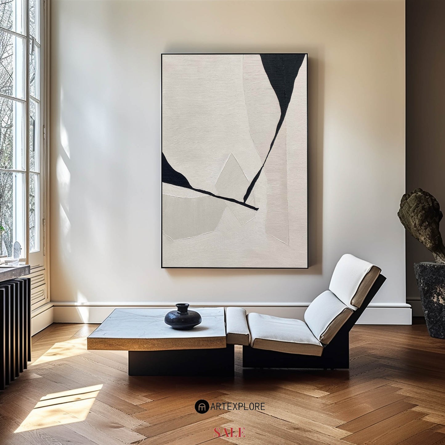 Contemporary Black and White Abstract Oil Painting for Modern Home Decor