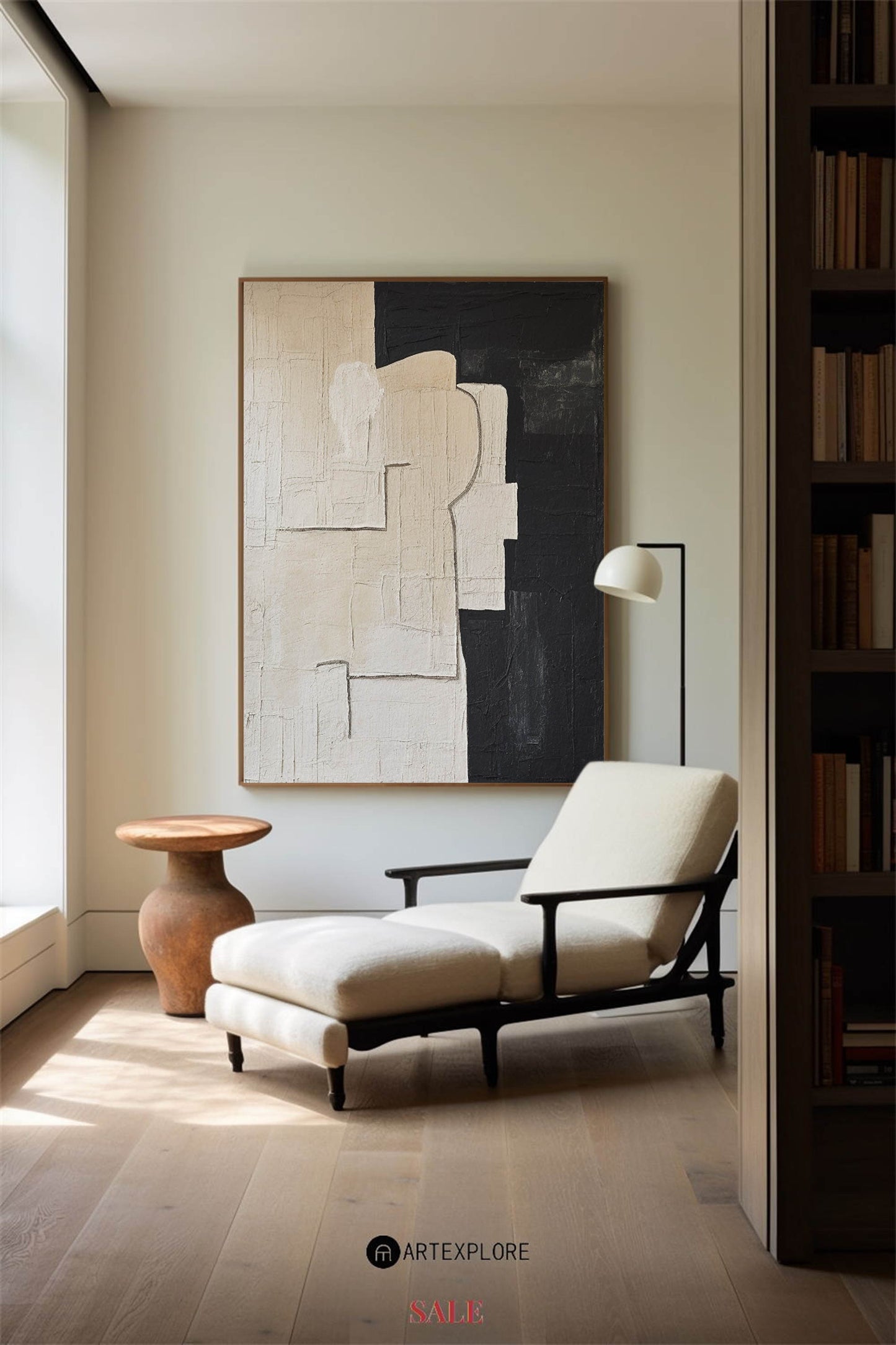 Contemporary Black and White Abstract Oil Painting for Modern Home Decor