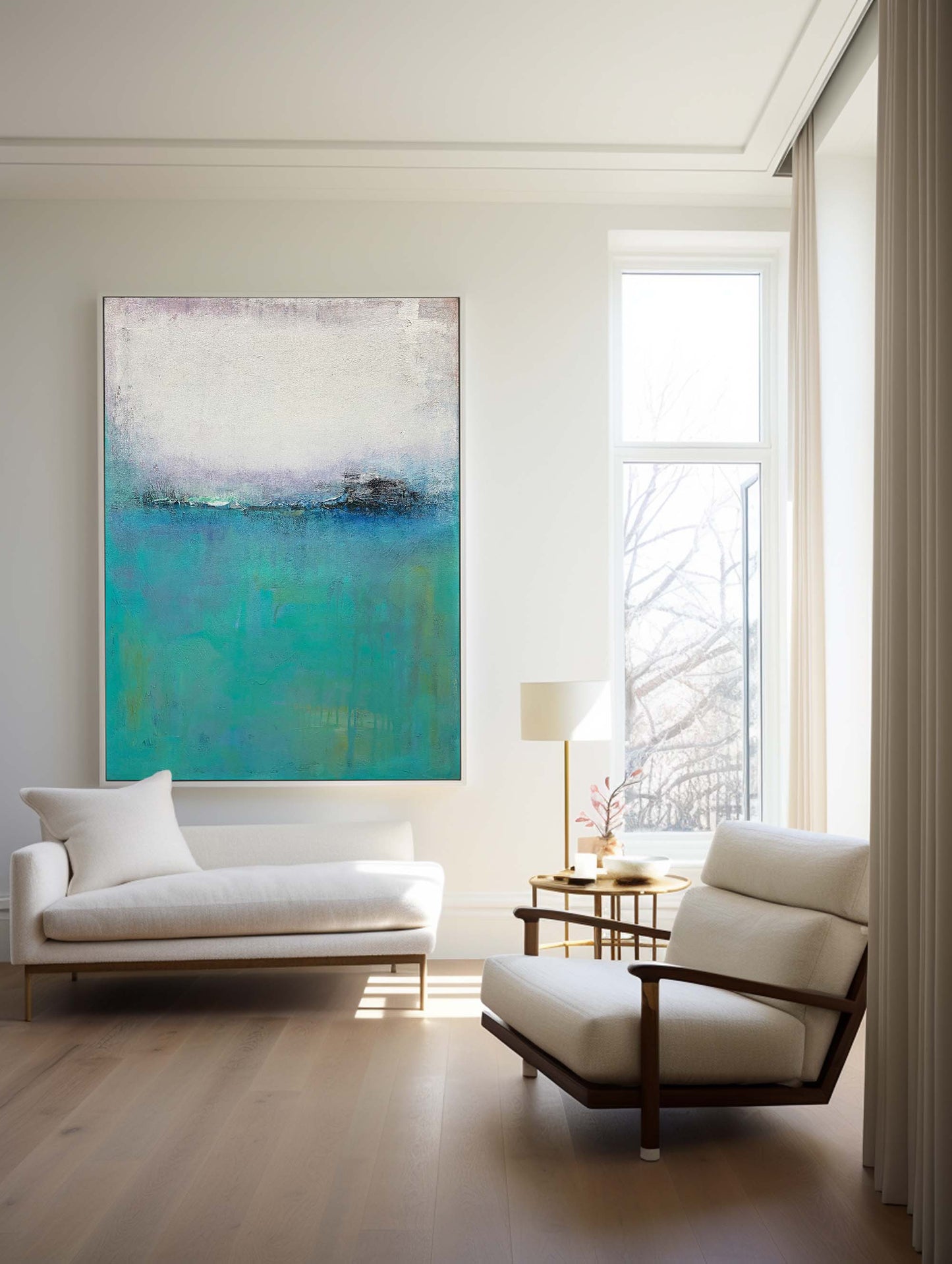 Calm Blue Abstract Oil Painting for Modern Home Decor and Art Collection