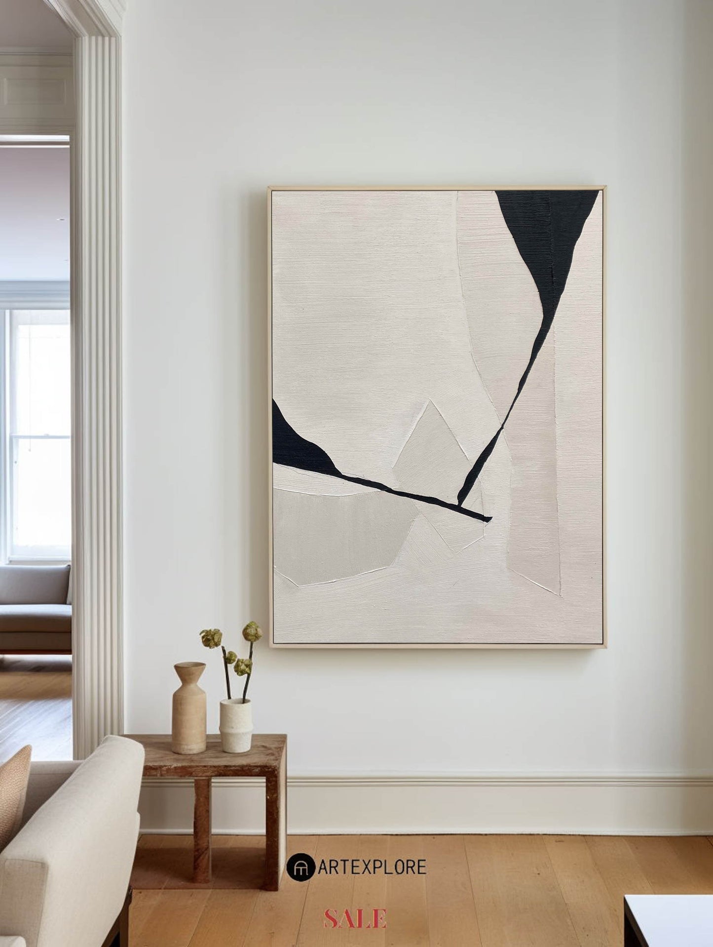 Contemporary Black and White Abstract Oil Painting for Modern Home Decor
