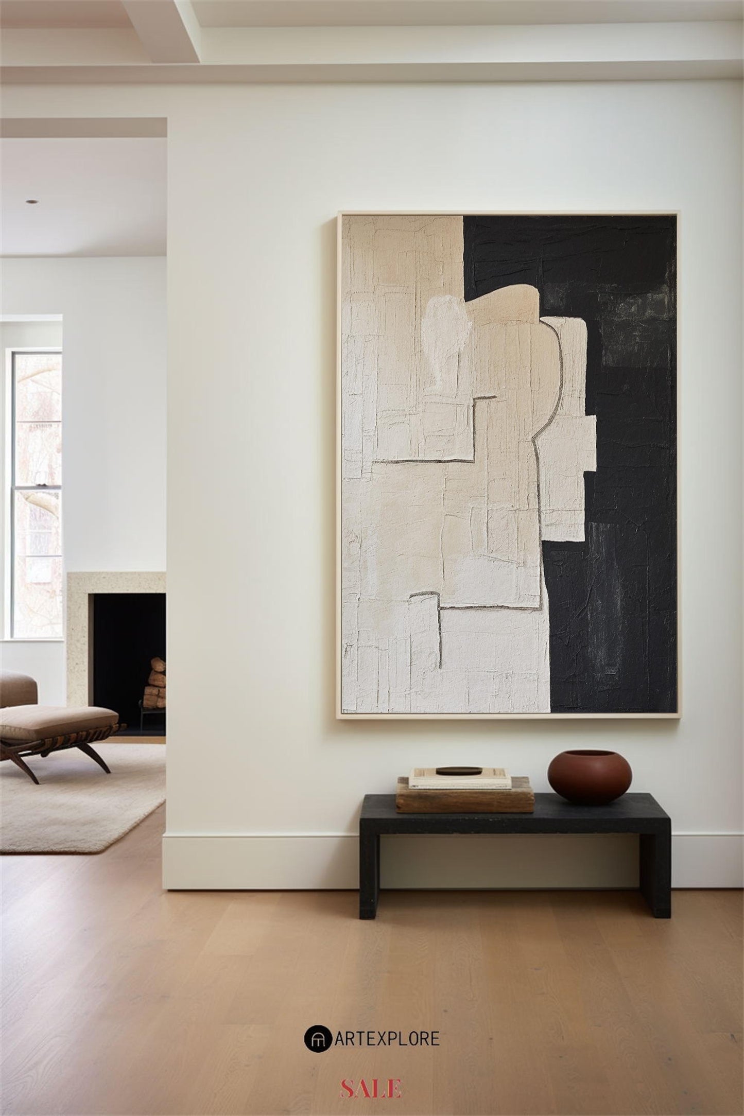 Contemporary Black and White Abstract Oil Painting for Modern Home Decor
