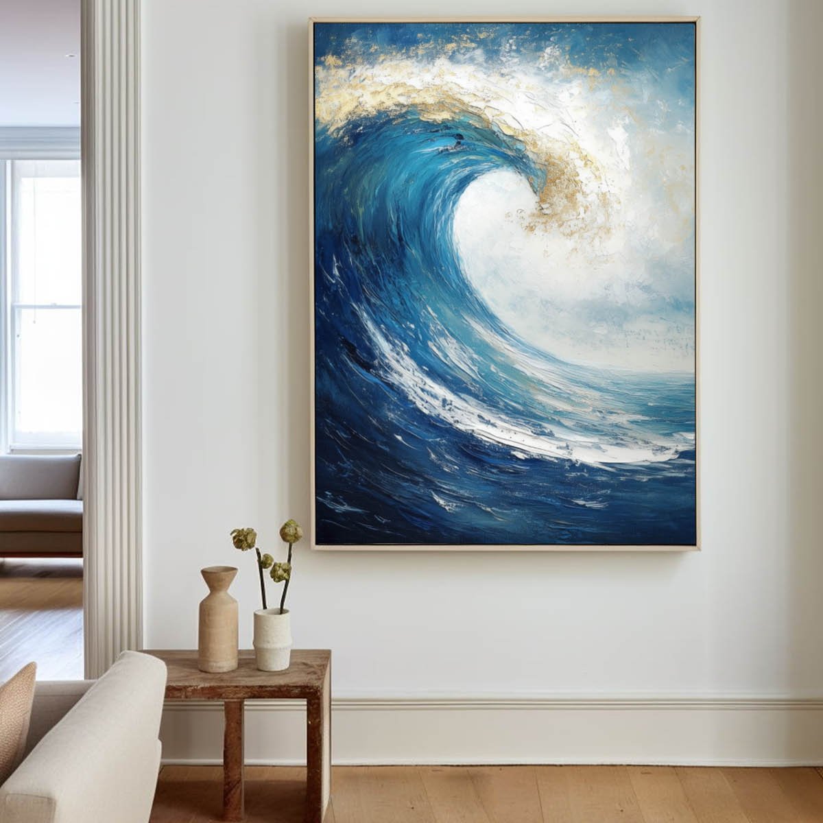 Majestic Blue Wave Oil Painting - Vibrant Seascape Art for Beach Lovers