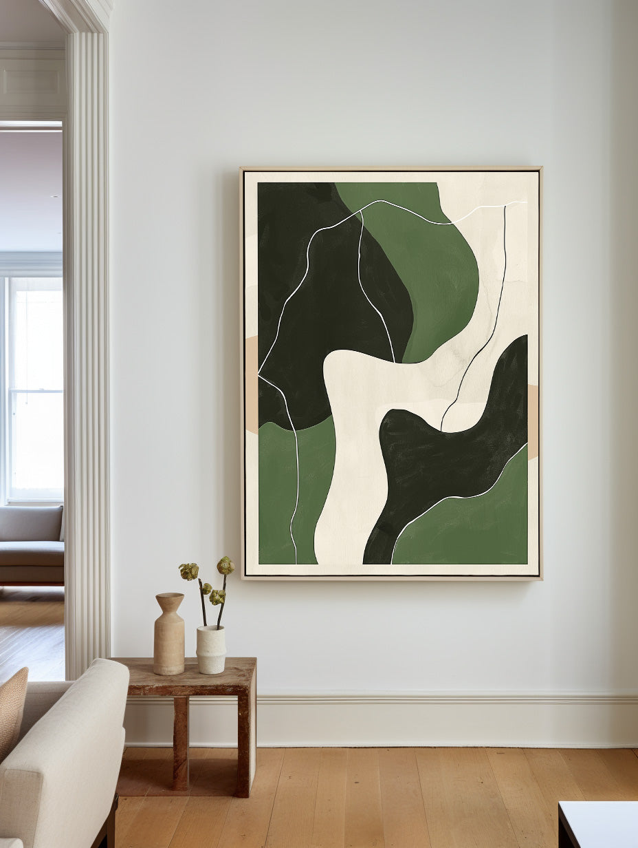 Abstract Green Landscape Oil Painting for Modern Home Decor
