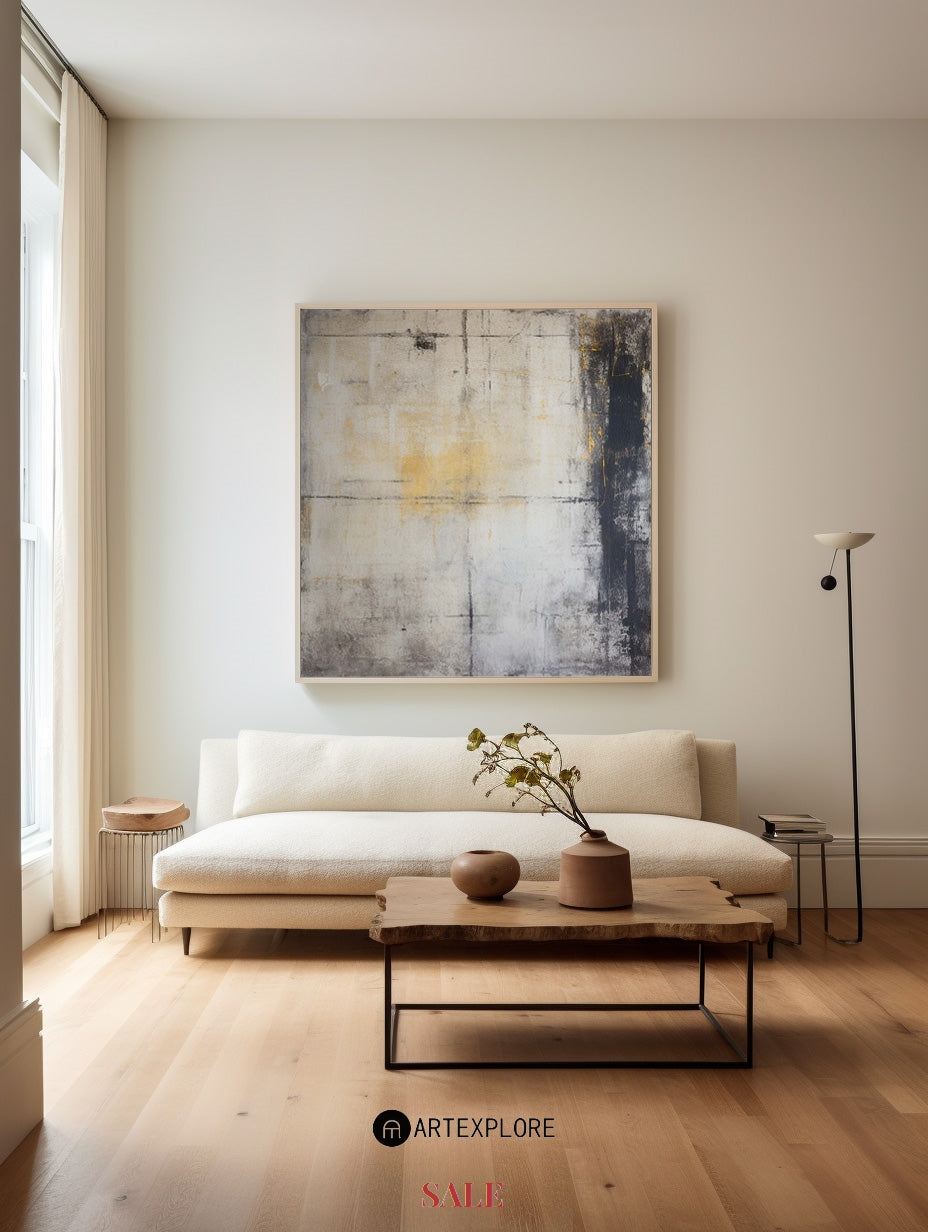 Contemporary Textured Abstract Oil Painting in Sophisticated Neutral Tones