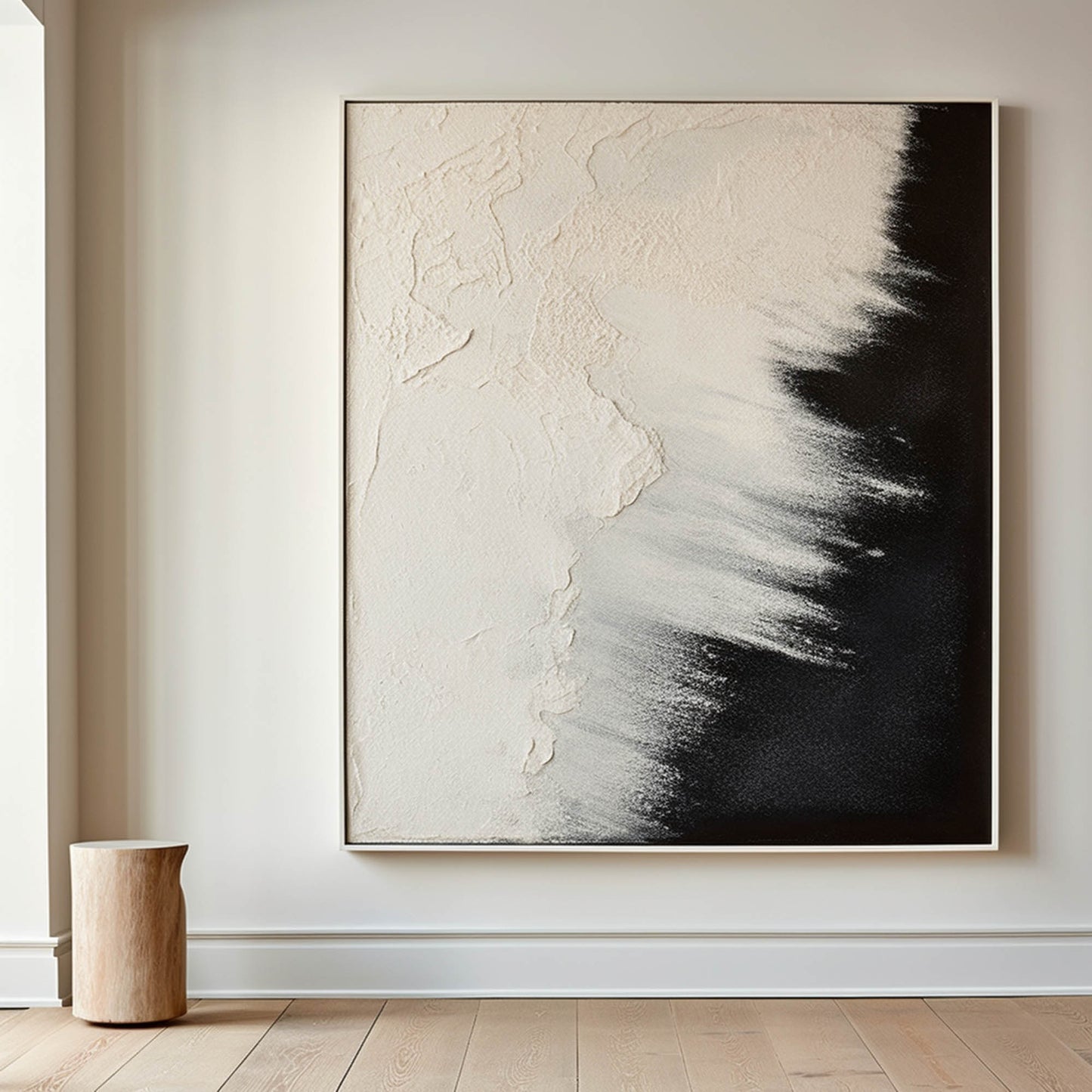 Abstract Black and Beige Ocean Landscape Oil Painting for Modern Home Decor