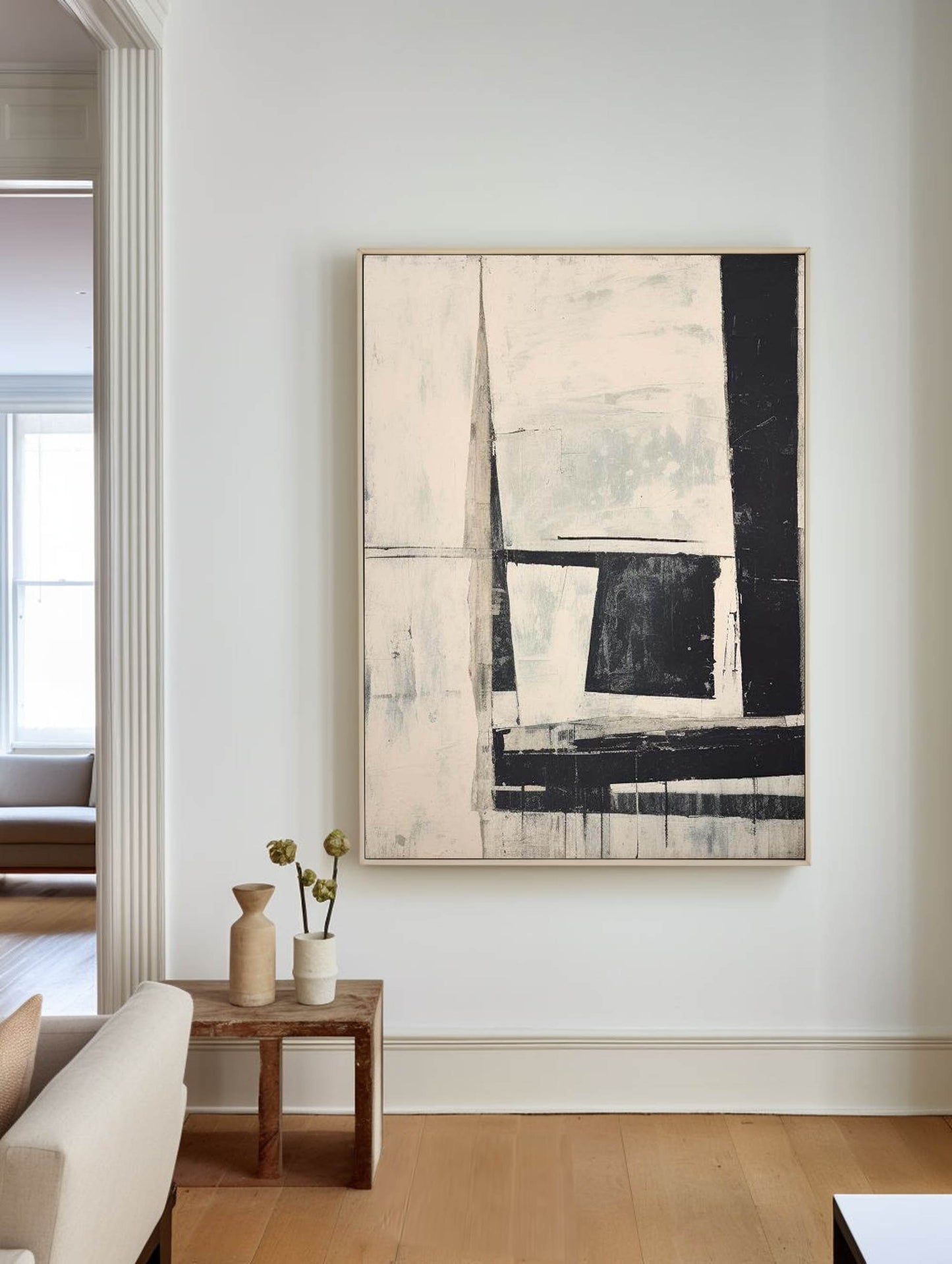 Contemporary Black and White Abstract Oil Painting for Modern Decor